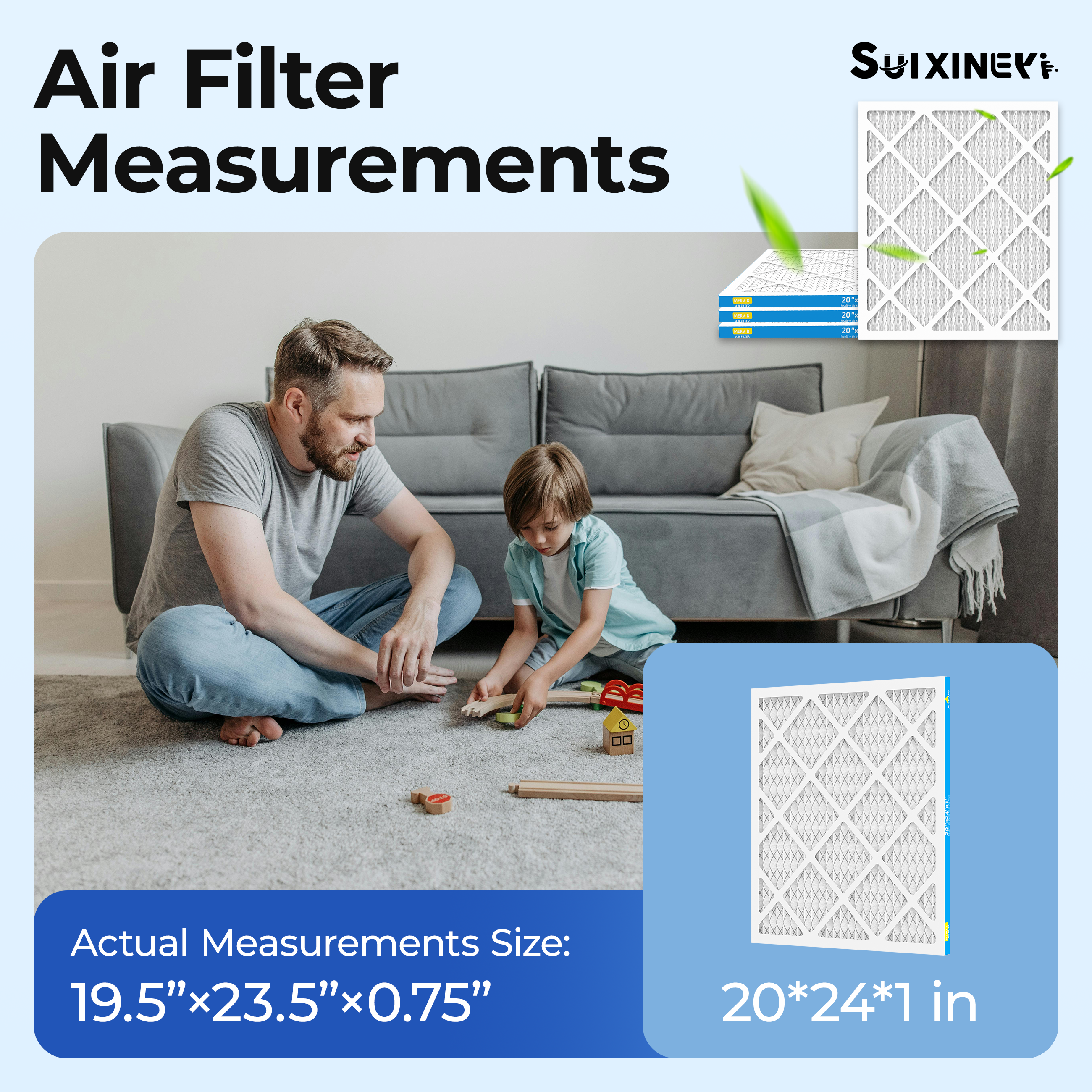 SUIXINEYI MERV8 20x24x1 Pleated Replacement Filter for HVAC AC Furnace