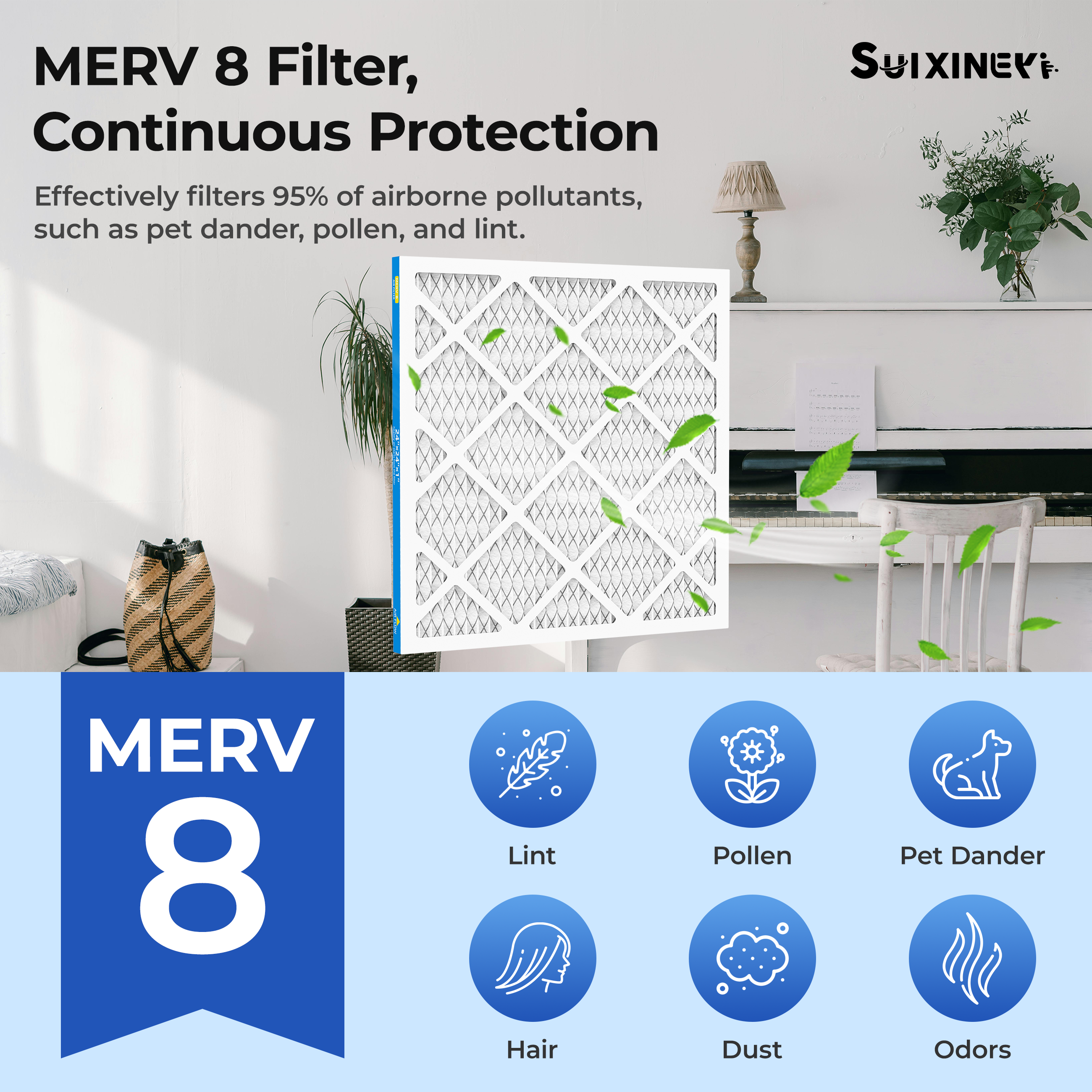 Pleated 24x24x1 MERV8 Air Filter SUIXINEYI HVAC Furnace AC Replacement
