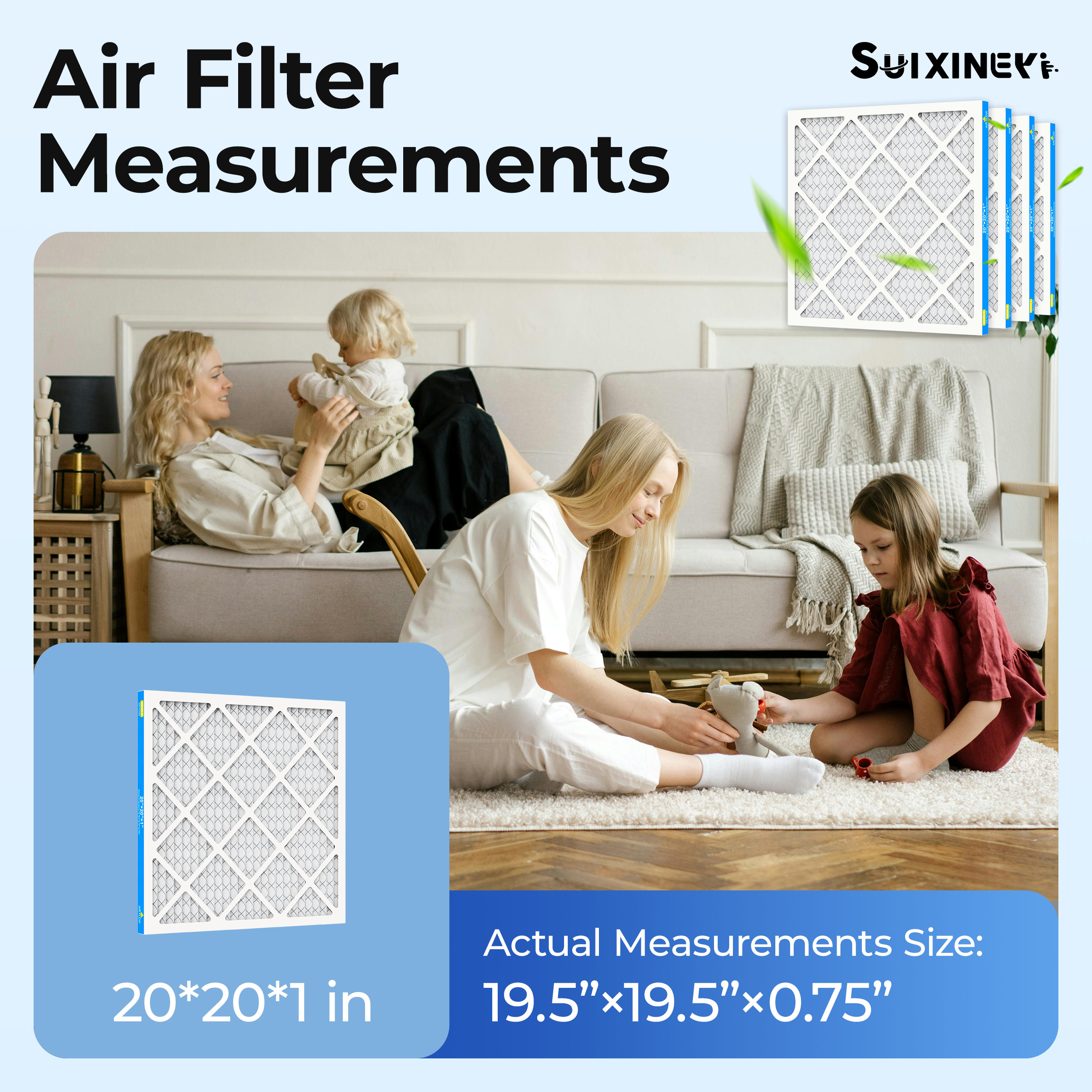 SUIXINEYI 20x20x1 Air Filter, MERV 8, Allergens and Pet Dander, 3-Month AC and Furnace Filters
