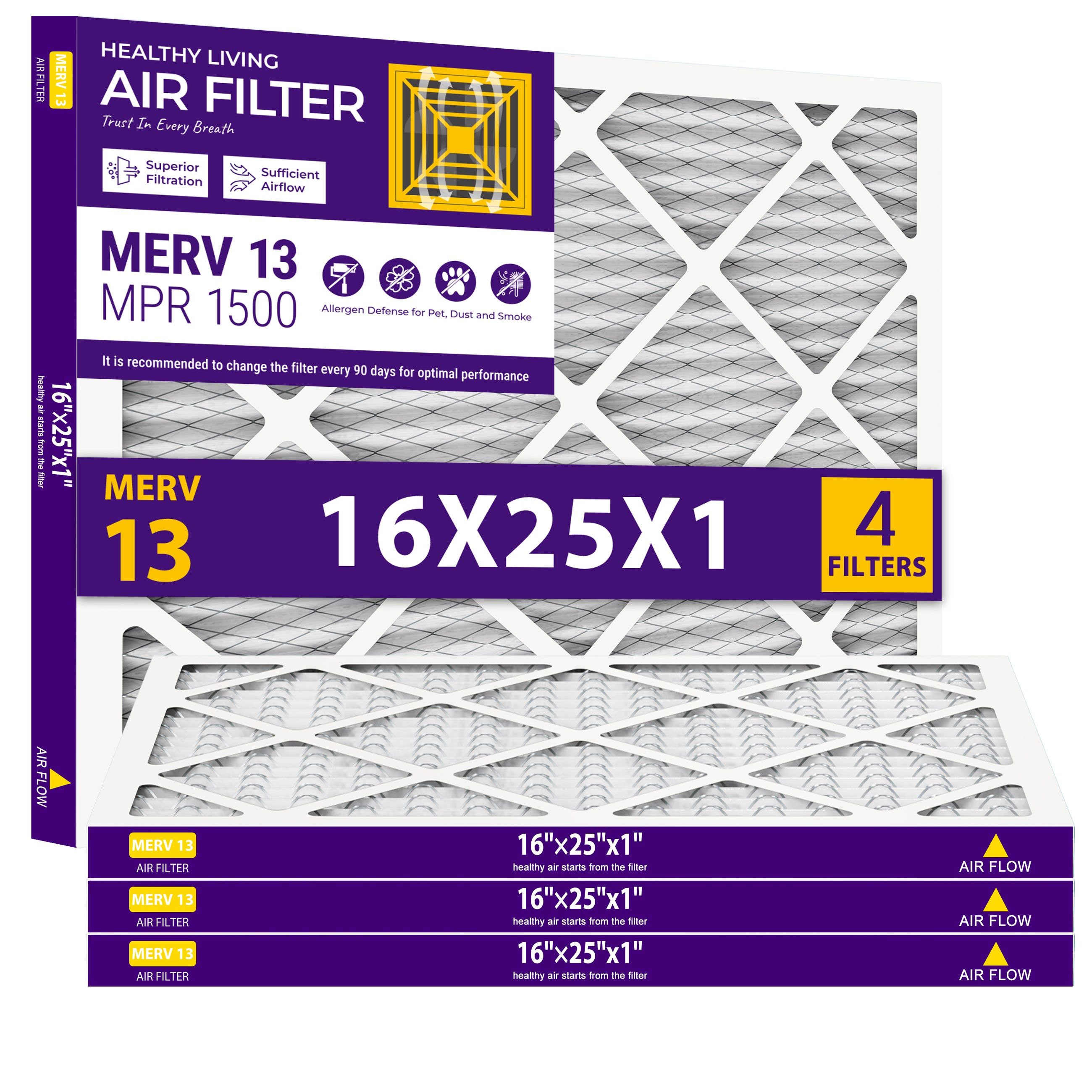 SUIXINEYI HVAC Air Filter 16 x 25 x 1 MERV13, Replacement Furnace and AC Filter