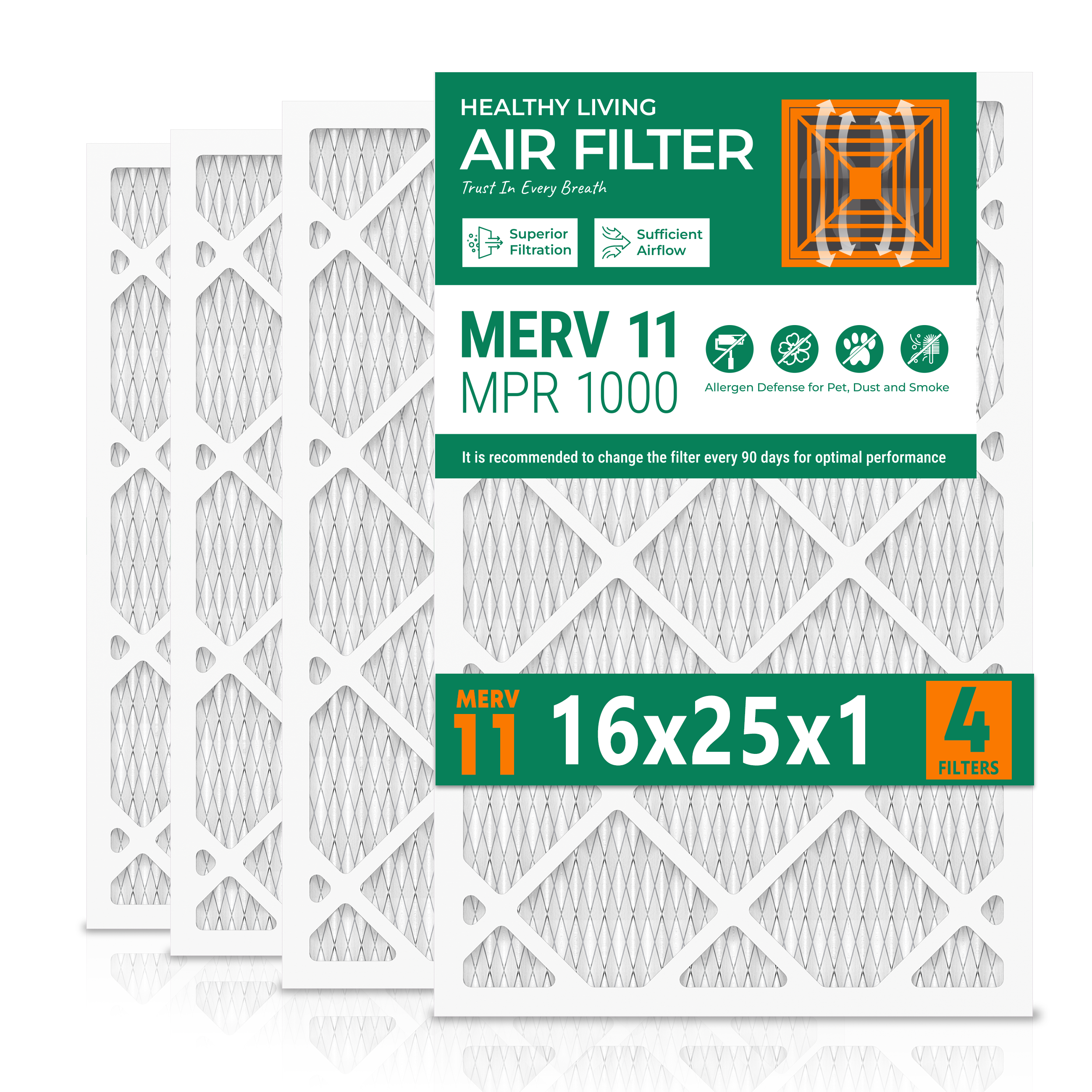 SUIXINEYI 16x25x1 MERV 11 Ventilation Air Filter, HVAC and AC Furnace Replacement Filter For Whole House Residential Air Systems