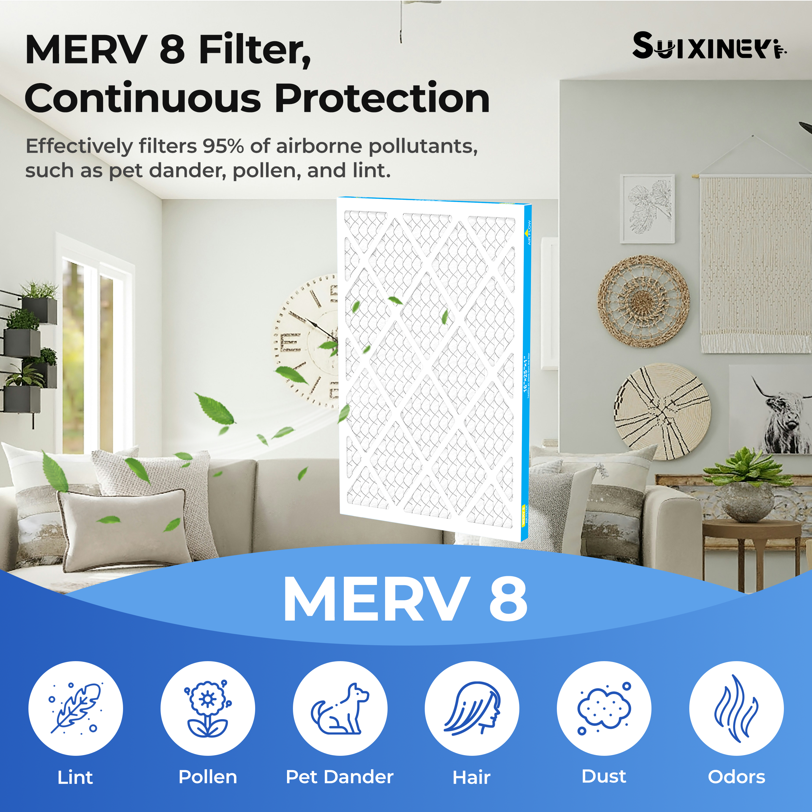 SUIXINEYI MERV 8 16x25x1 Pleated Air Filter, Replacement HVAC Filter for Residential and Commercial AC Furnace