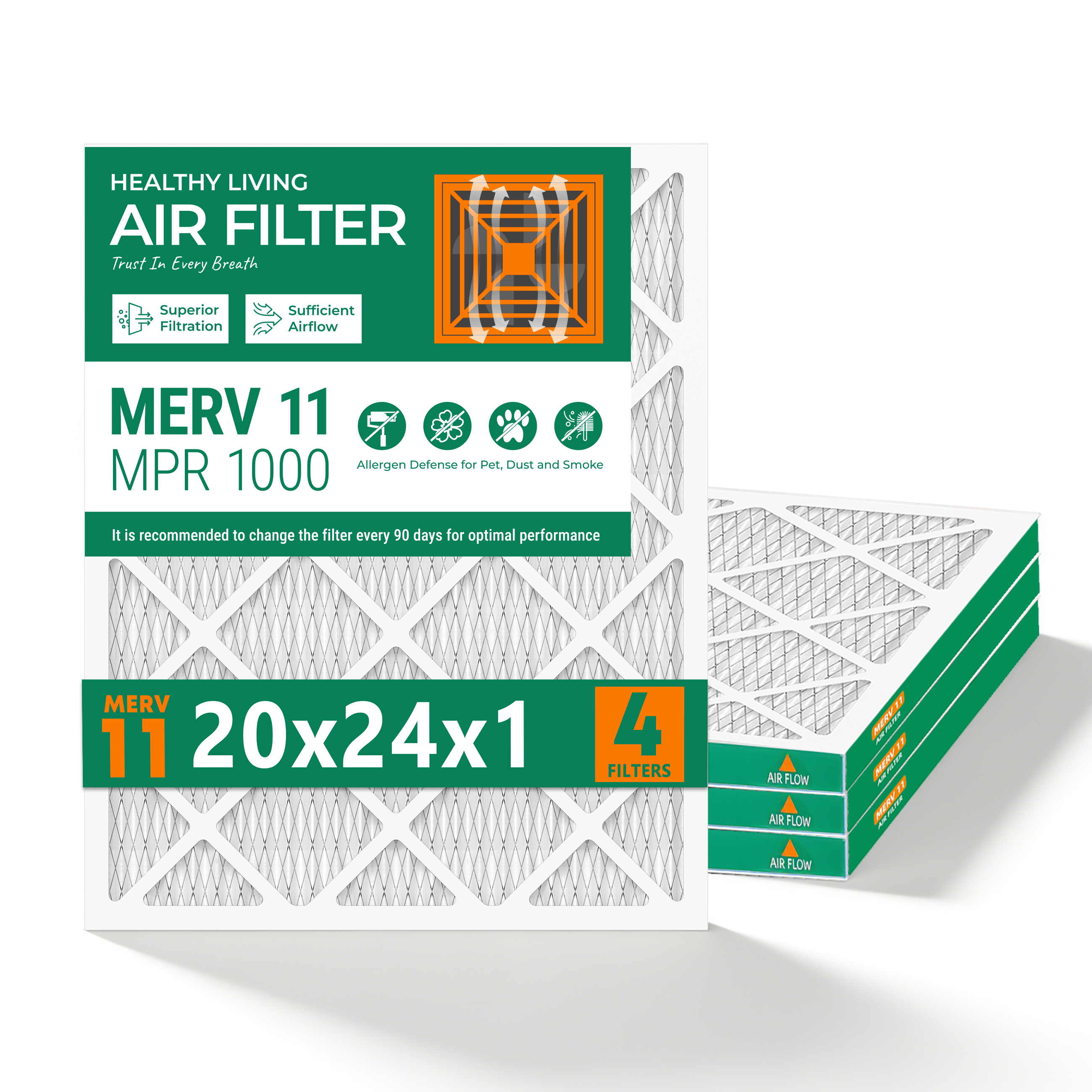 20x24x1 MERV 11 Air Filter by SUIXINEYI, High-Efficiency HVAC Air Conditioner Furnace Filter for Allergies, Pet Hair, Dust & Smoke Removal
