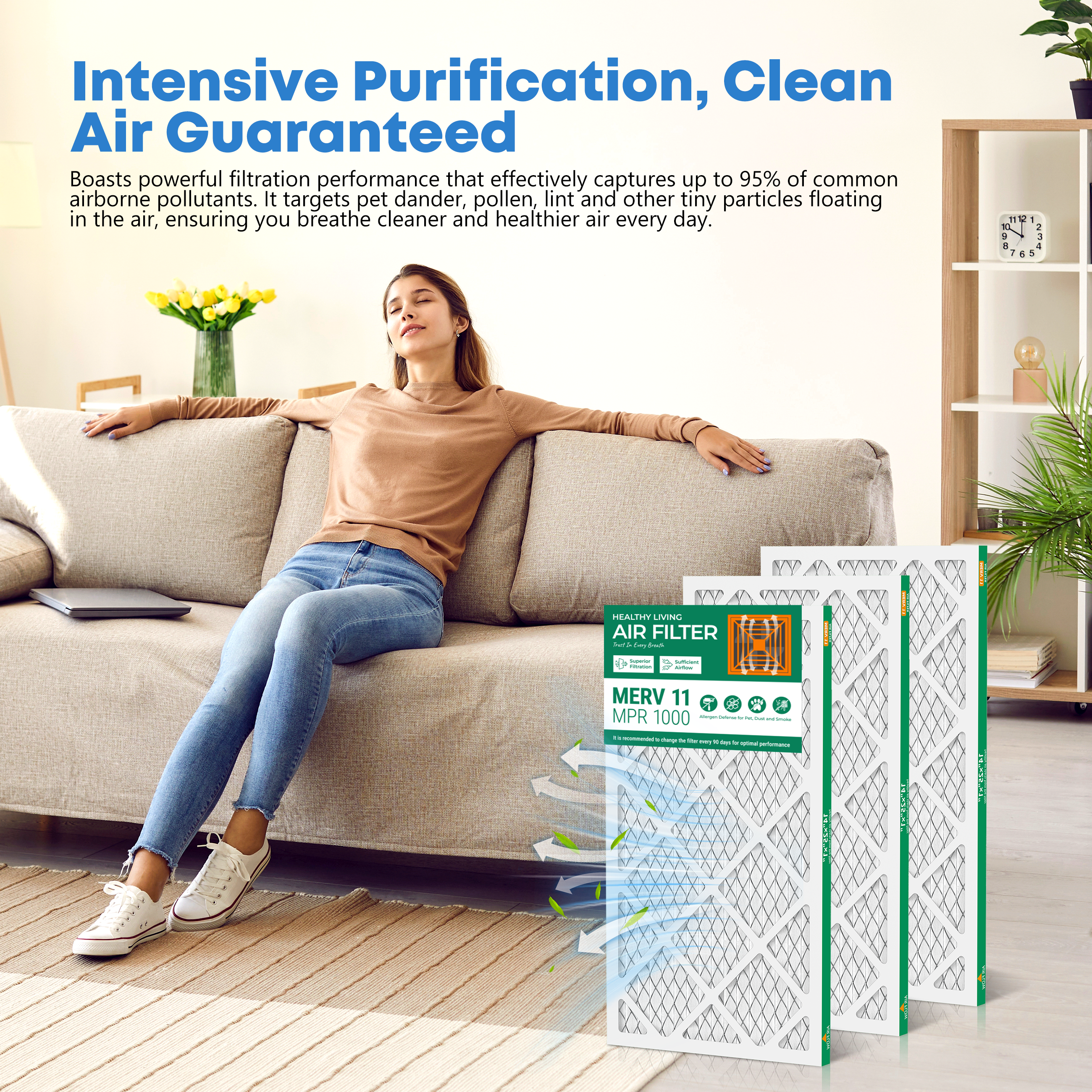 MERV 11 14x25x1 Furnace Air Filter SUIXINEYI, Premium HVAC Air Conditioning Filter Reduces Allergens, Dust, Pet Dander and Indoor Smoke