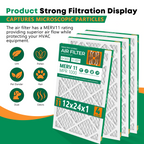 SUIXINEYI MERV 11 12x24x1 Pleated Air Filter, Universal Replacement HVAC Furnace and Central AC Filter for Household Ventilation System