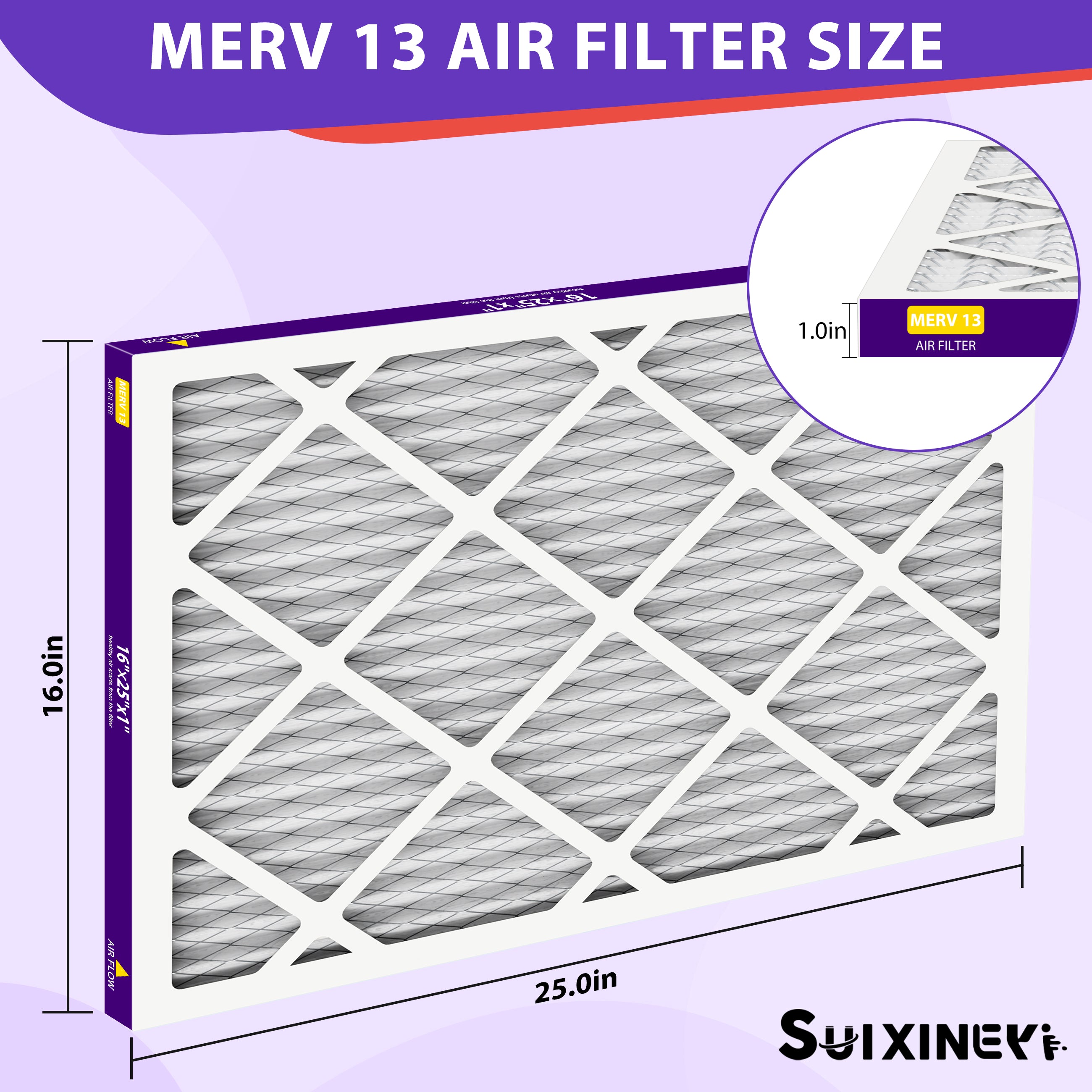 SUIXINEYI HVAC Air Filter 16 x 25 x 1 MERV13, Replacement Furnace and AC Filter
