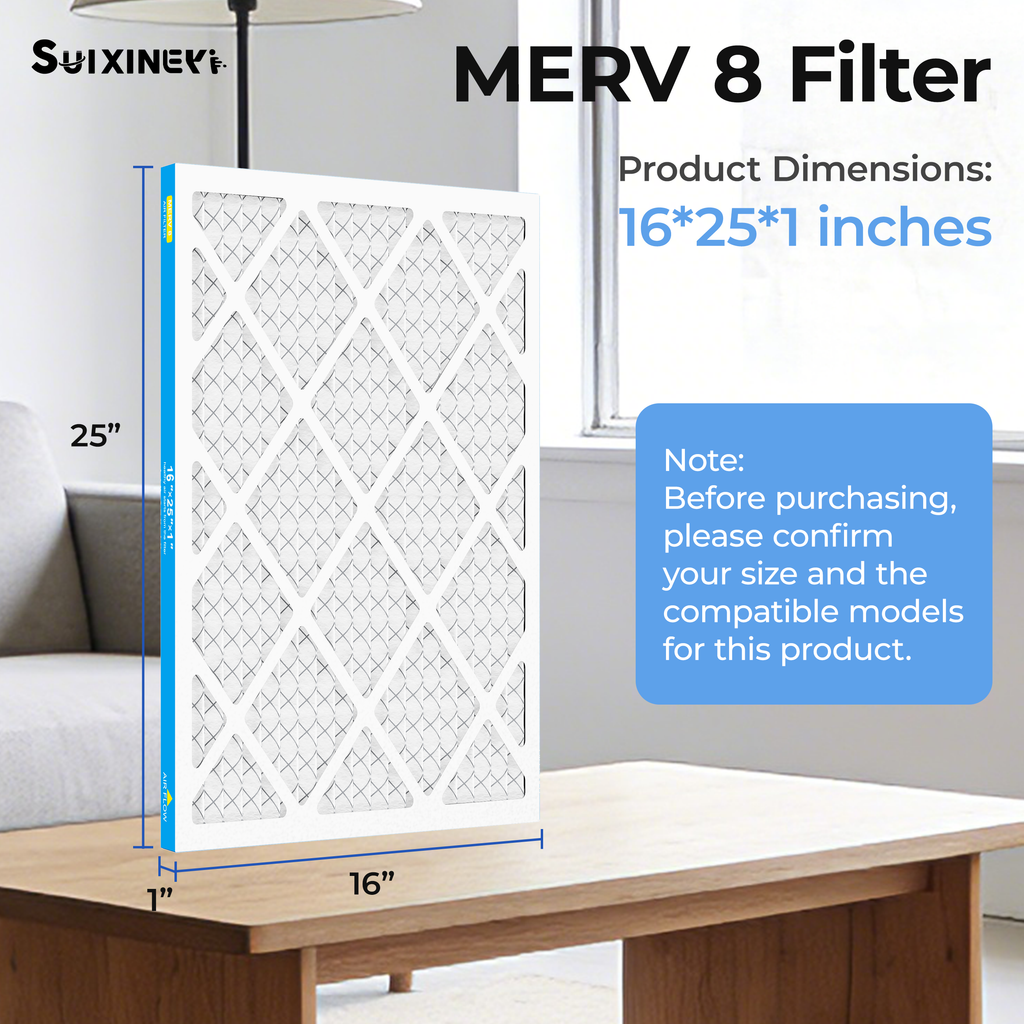 SUIXINEYI MERV 8 16x25x1 Pleated Air Filter, Replacement HVAC Filter for Residential and Commercial AC Furnace