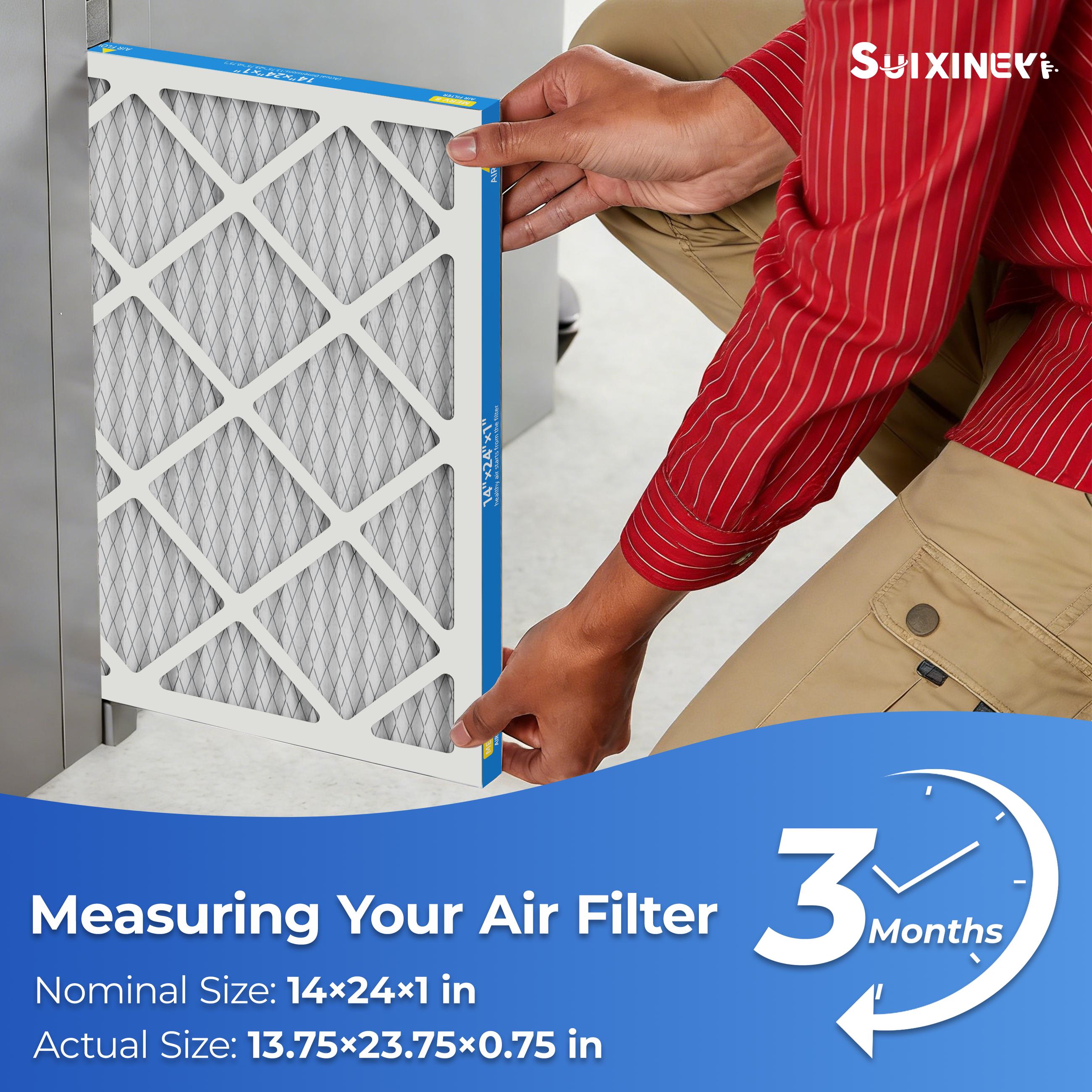SUIXINEYI 14x24x1 HVAC Replacement Filter, MERV 8 Pleated Media Air Filter for Home AC and Furnace Systems