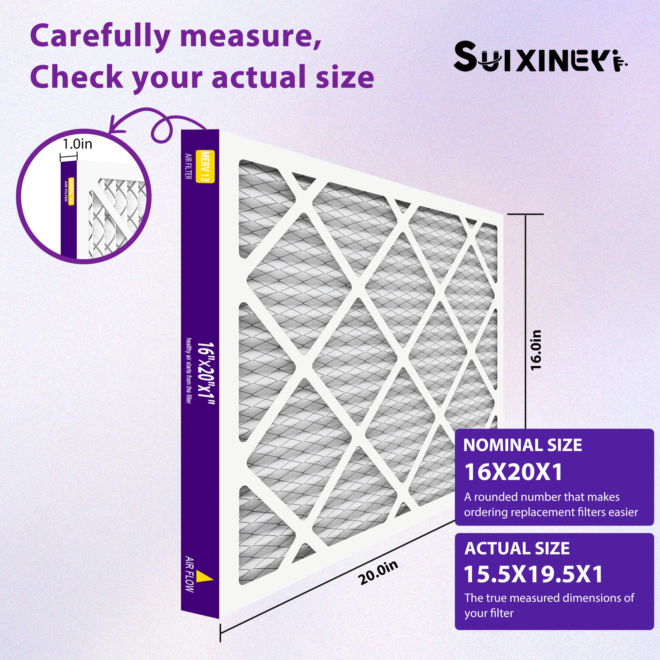 SUIXINEYI 16x20x1 Air Filter Merv 13, 1" AC Furnace Air Filters
