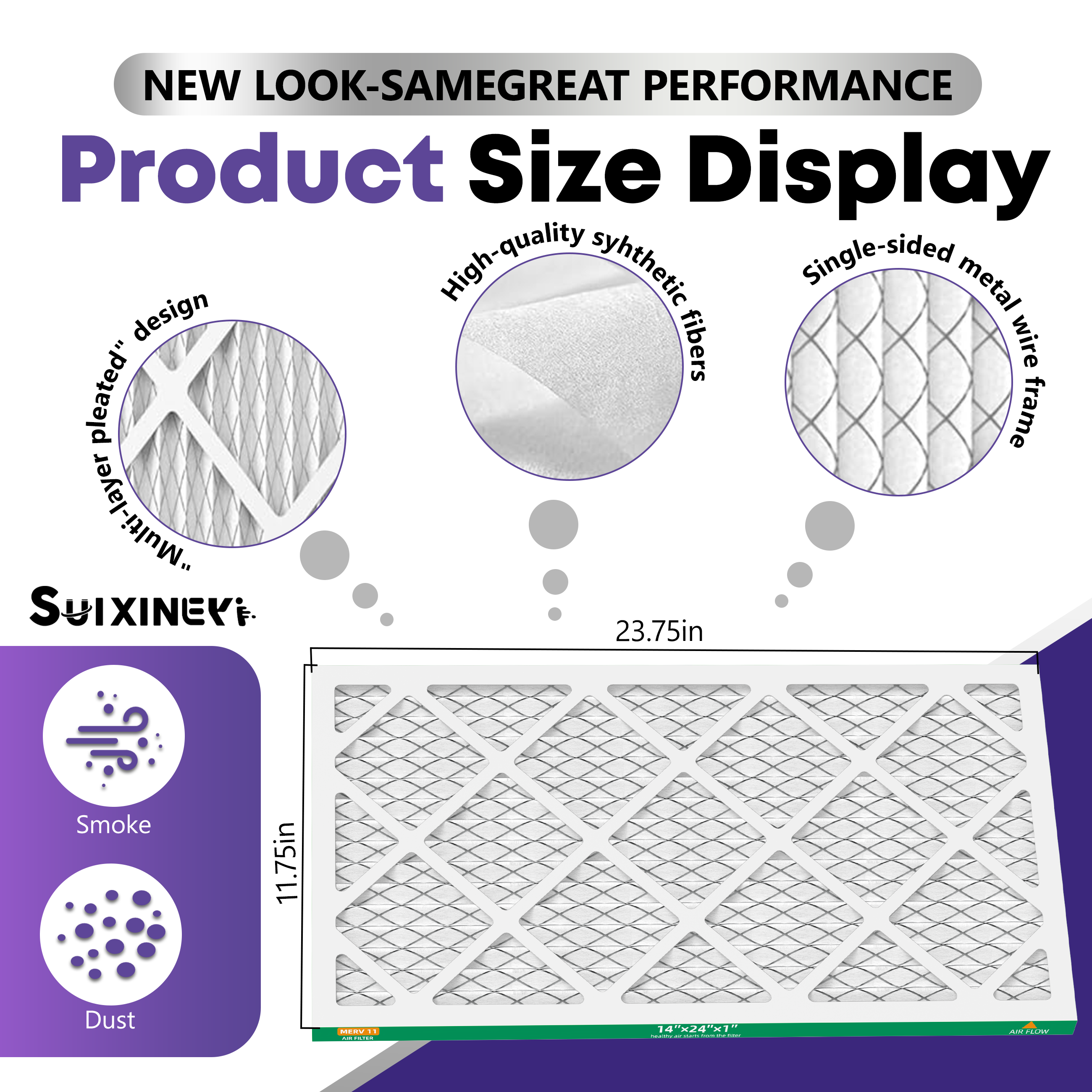 14x24x1 MERV 11 Air Filter by SUIXINEYI, High Flow HVAC Air Conditioner Furnace Filter Compatible With Residential Vent Units