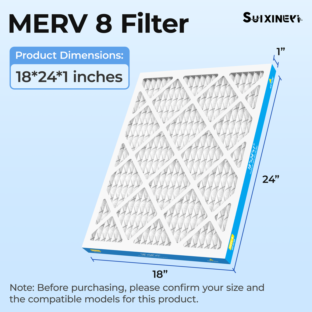 SUIXINEYI 18x24x1 Nominal HVAC Air Filter, MERV8 Pleated Replacement Filter for Air Conditioner Furnace