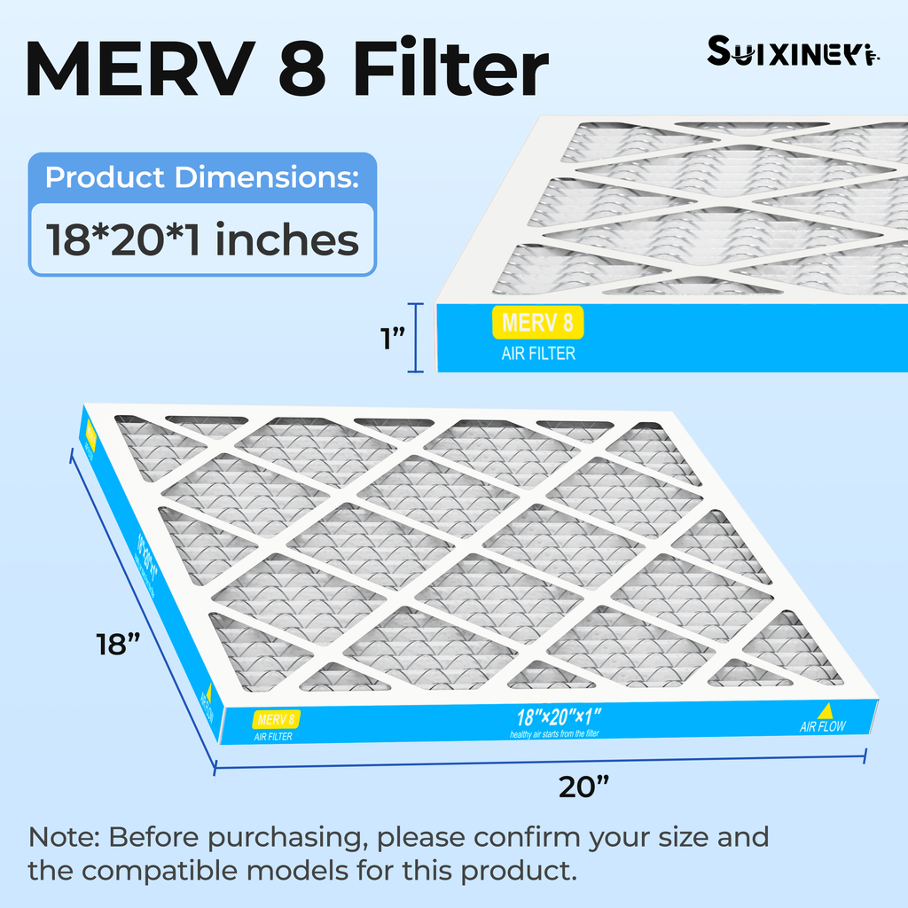 SUIXINEYI 18x20x1 MERV 8 Air Filter, Captures Dust, Lint and Pollen