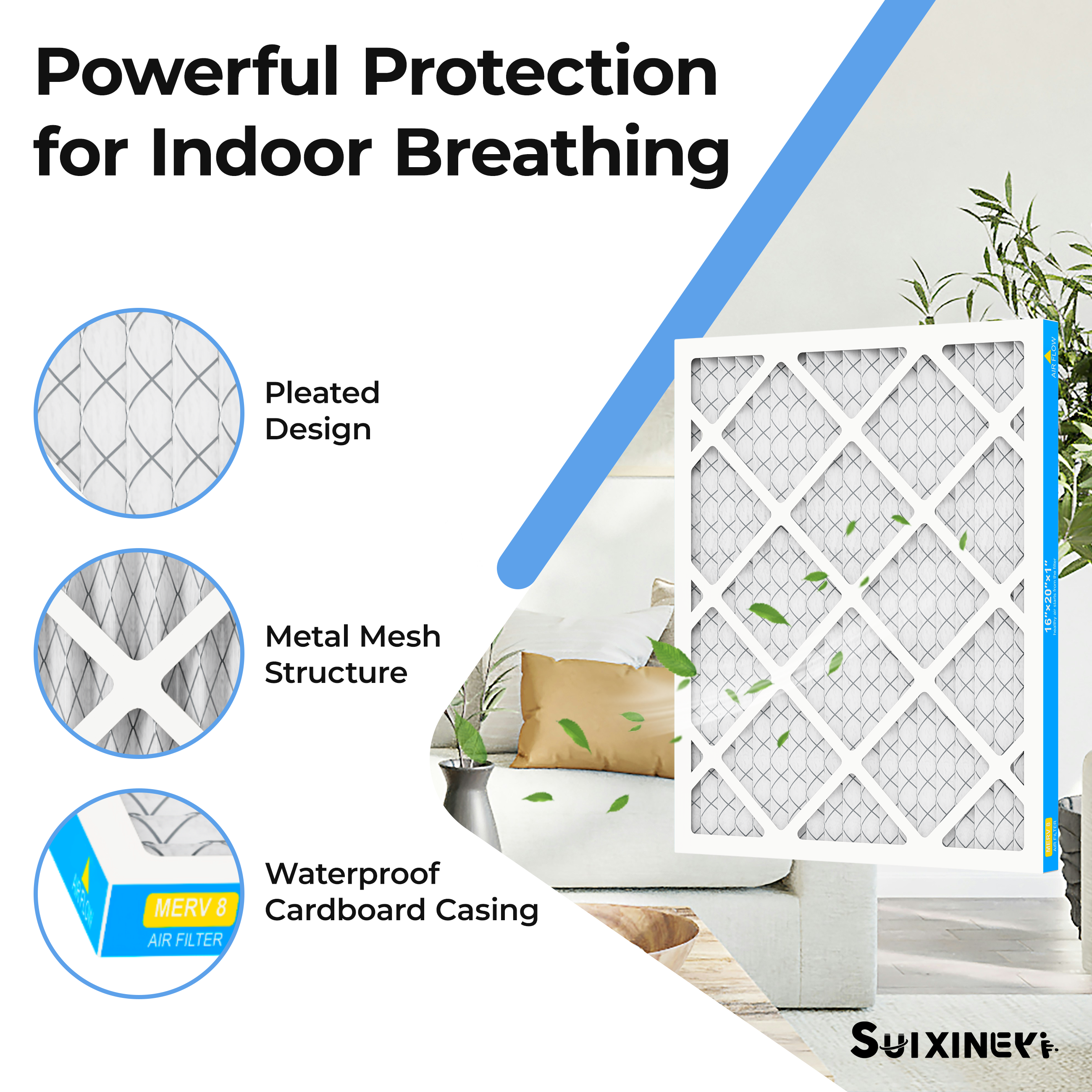 SUIXINEYI 16x20x1 Air Filter, MERV 8, For Home AC Furnace and HVAC