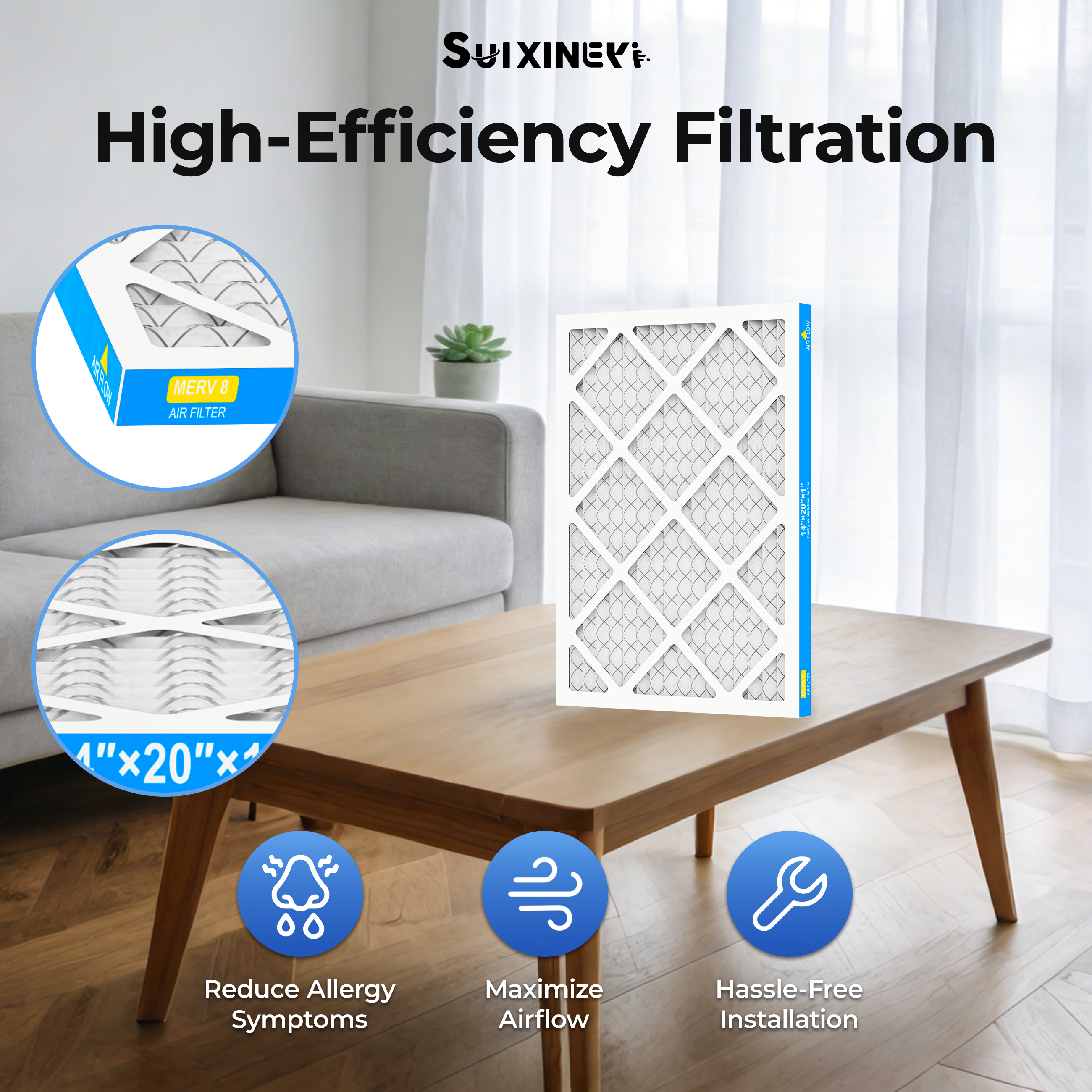 SUIXINEYI MERV8 14x20x1 Condition Air Filter, Pleated HVAC AC Furnace Filters Replacement