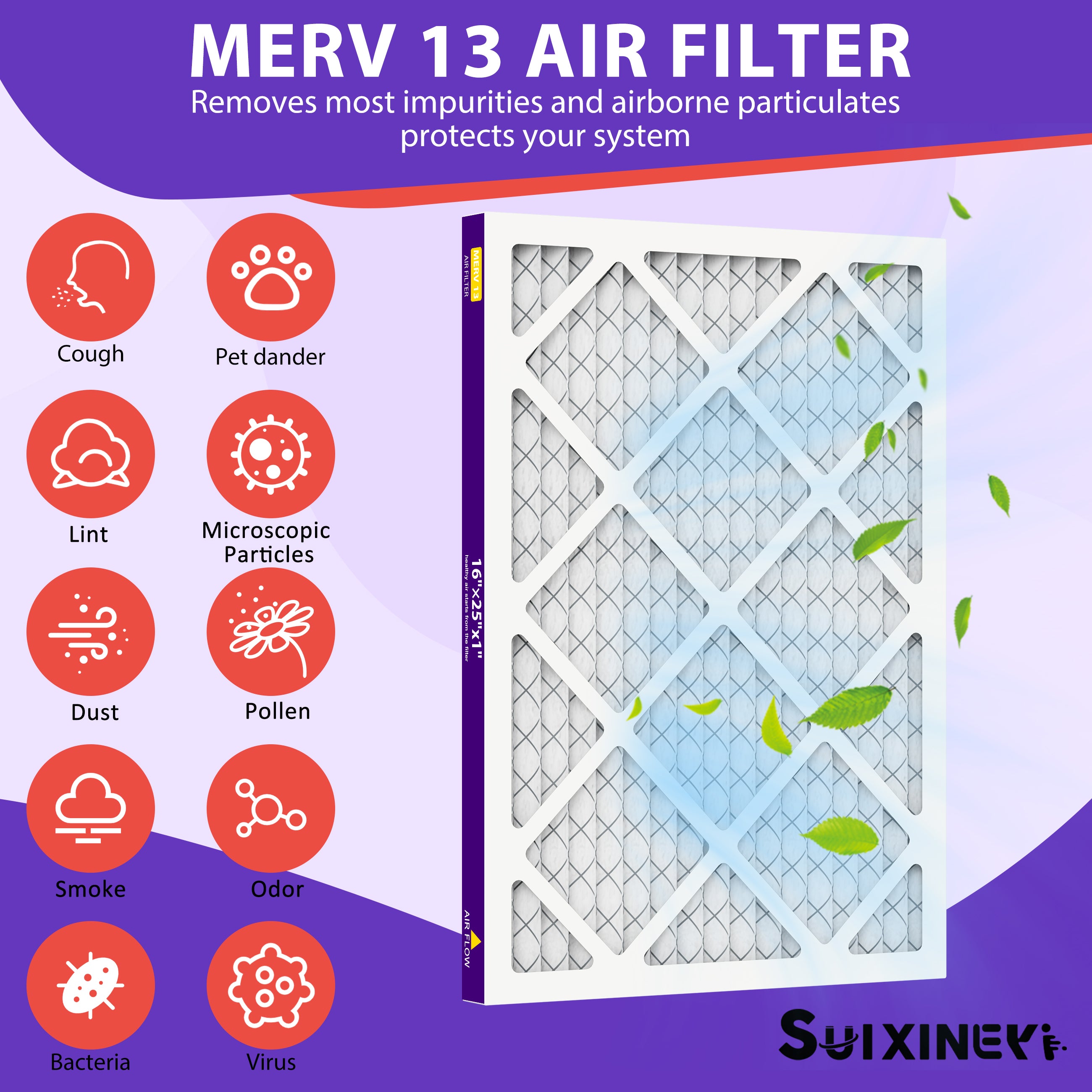SUIXINEYI HVAC Air Filter 16 x 25 x 1 MERV13, Replacement Furnace and AC Filter