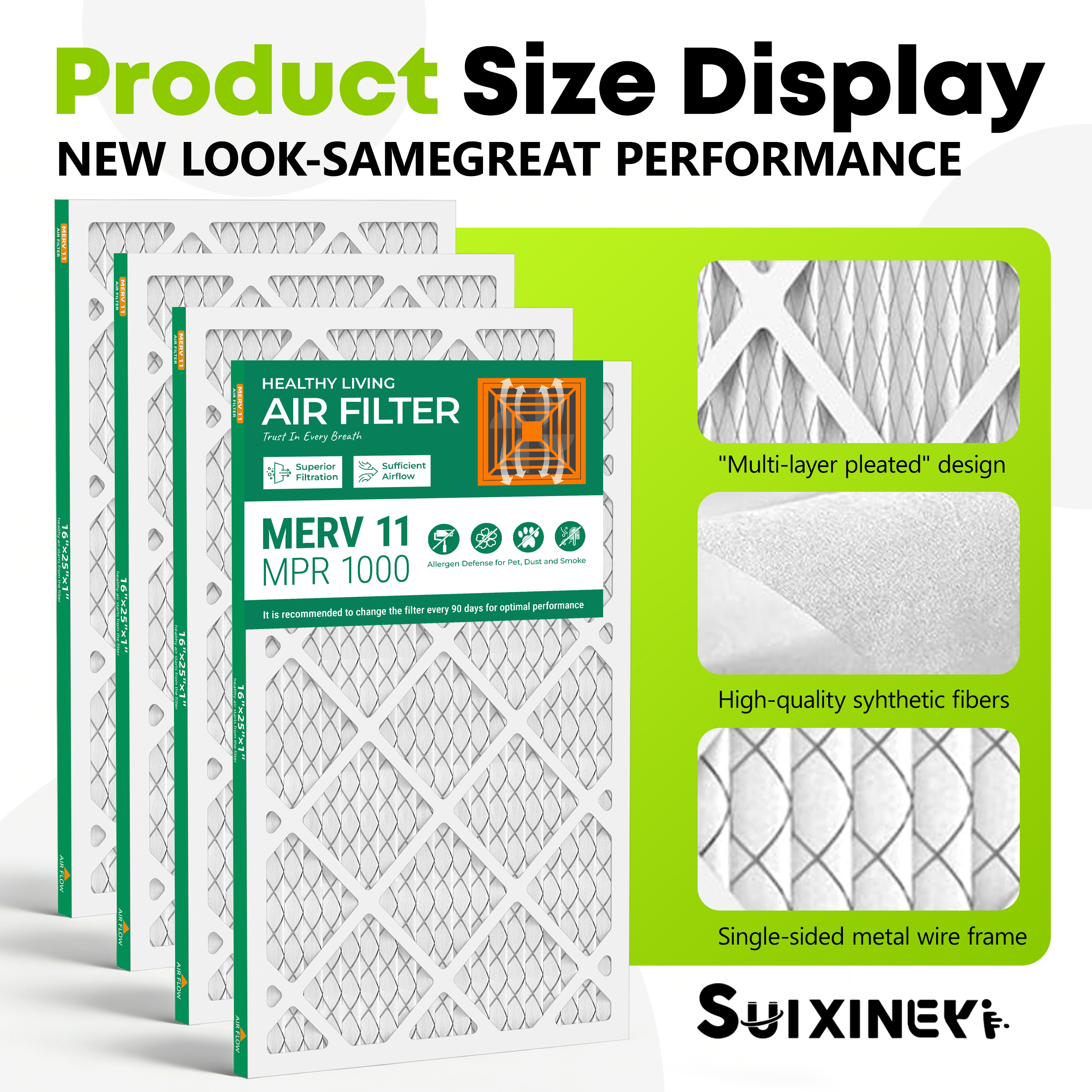 SUIXINEYI 16x24x1 HVAC Filter MERV 11, Standard Size Replacement Air Filter For Home Furnace And Whole House Air Conditioning