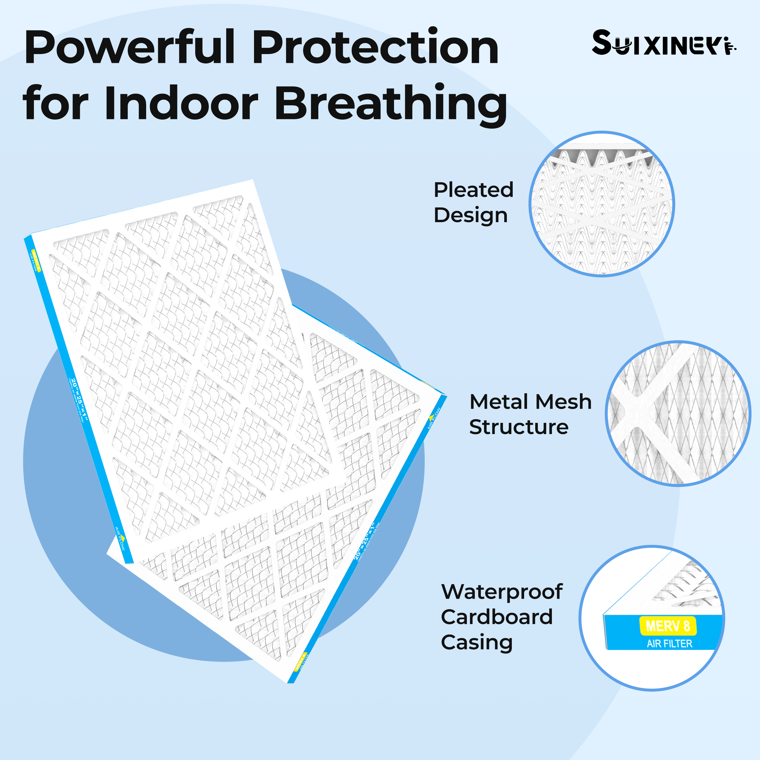SUIXINEYI Long Service Life MERV8 20x25x1 Pleated HVAC Filter, Smooth Airflow Replacement AC Furnace Air Filter