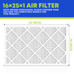 SUIXINEYI 16x25x1 MERV 11 Ventilation Air Filter, HVAC and AC Furnace Replacement Filter For Whole House Residential Air Systems