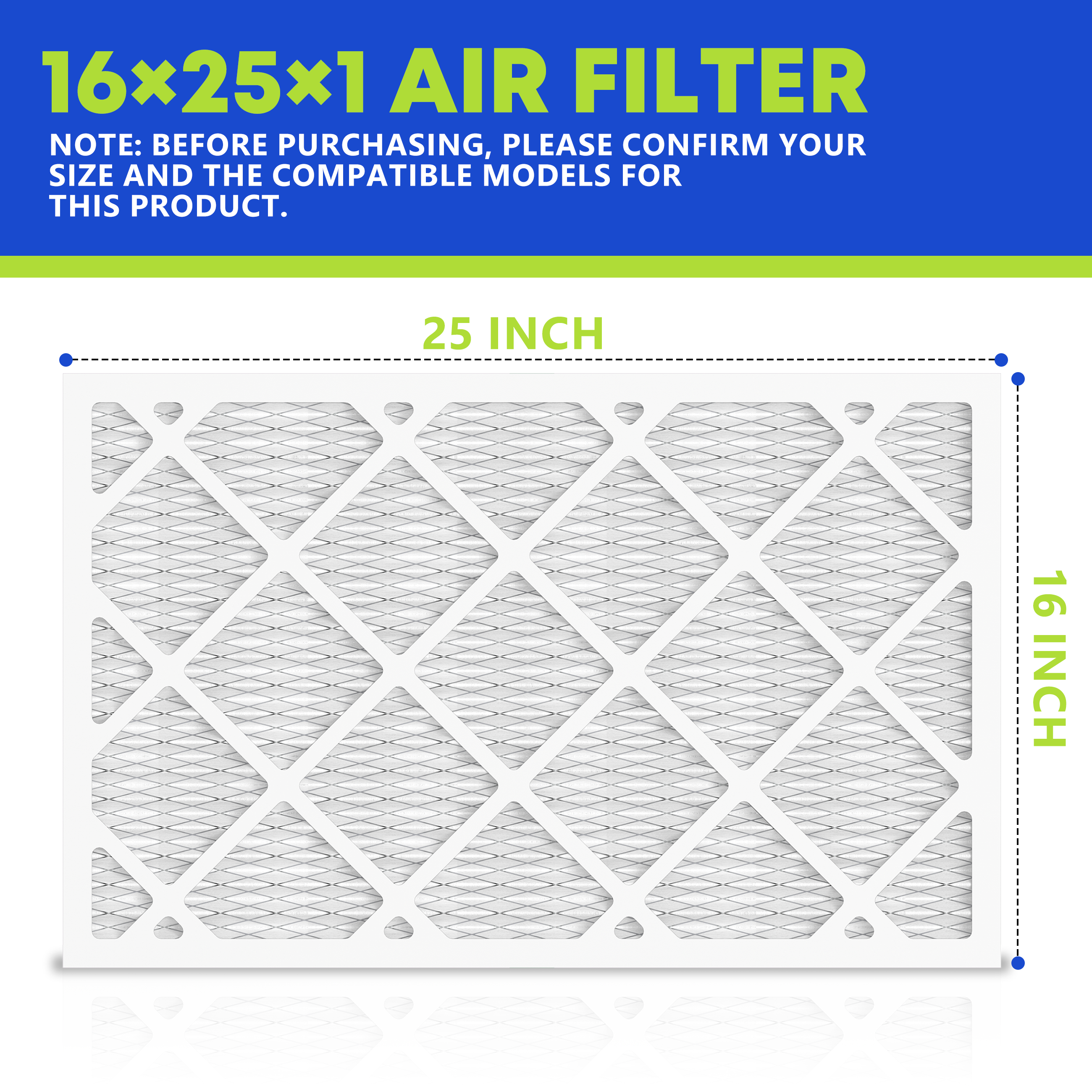 SUIXINEYI 16x25x1 MERV 11 Ventilation Air Filter, HVAC and AC Furnace Replacement Filter For Whole House Residential Air Systems