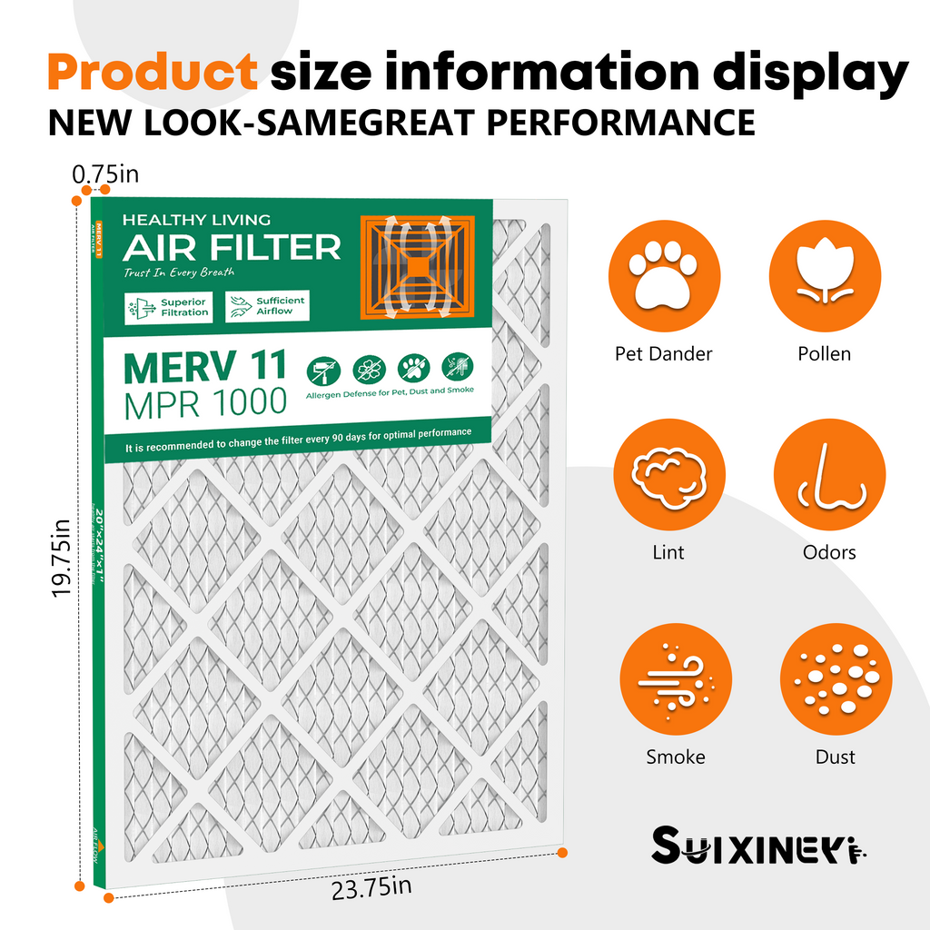 20x24x1 MERV 11 Air Filter by SUIXINEYI, High-Efficiency HVAC Air Conditioner Furnace Filter for Allergies, Pet Hair, Dust & Smoke Removal