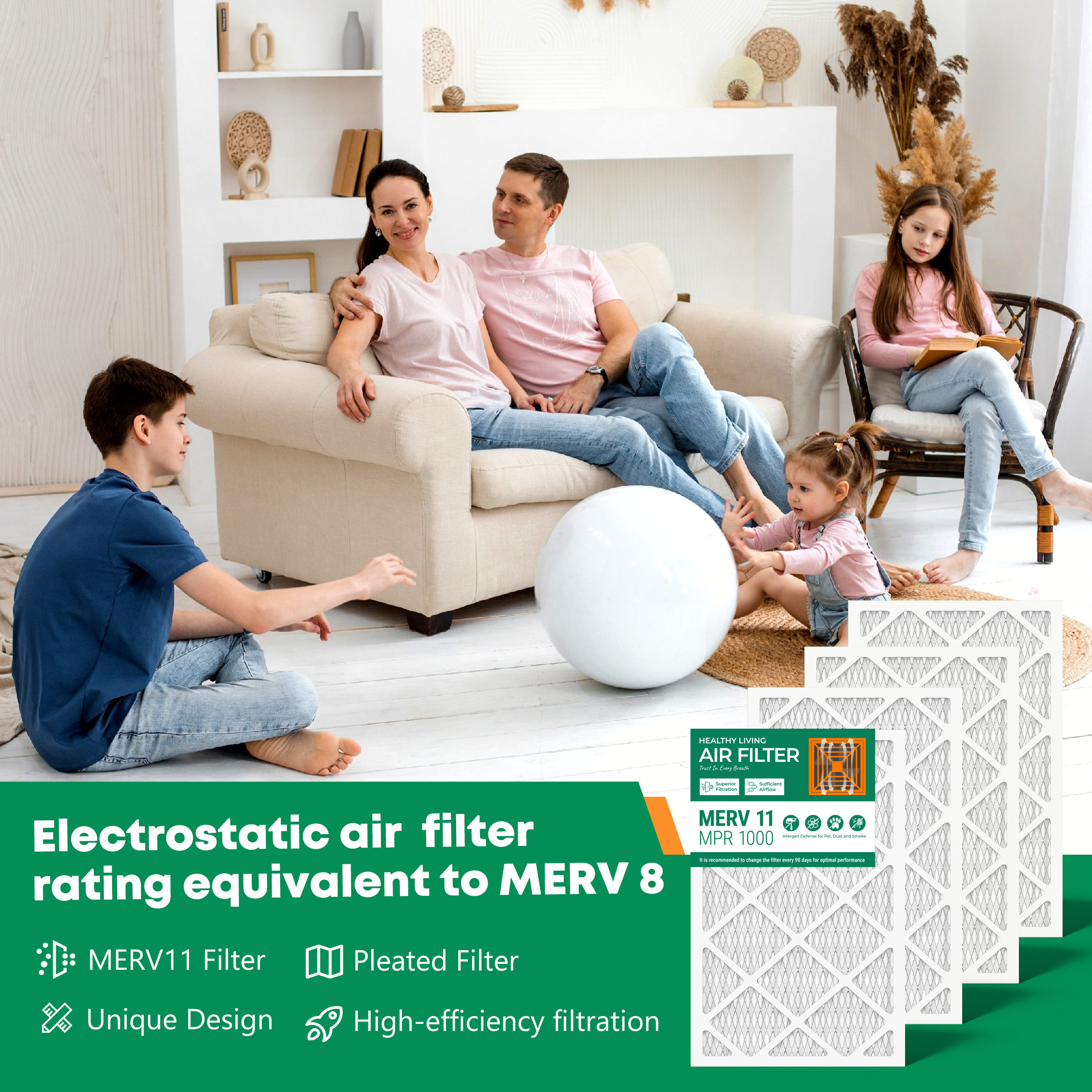SUIXINEYI MERV 11 12x24x1 Pleated Air Filter, Universal Replacement HVAC Furnace and Central AC Filter for Household Ventilation System