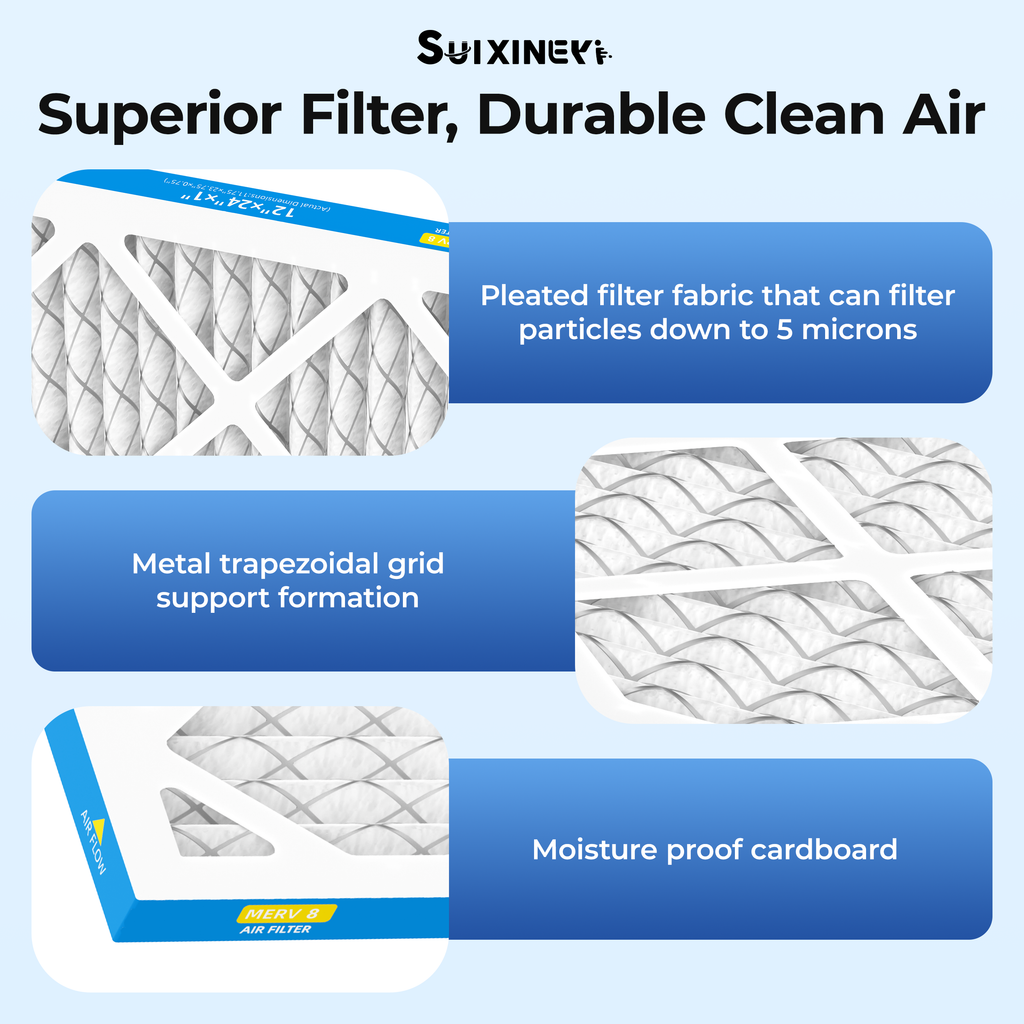 SUIXINEYI 12x 24x1 MERV8 HVAC Pleated Air Filter, For For Home AC Furnace and HVAC