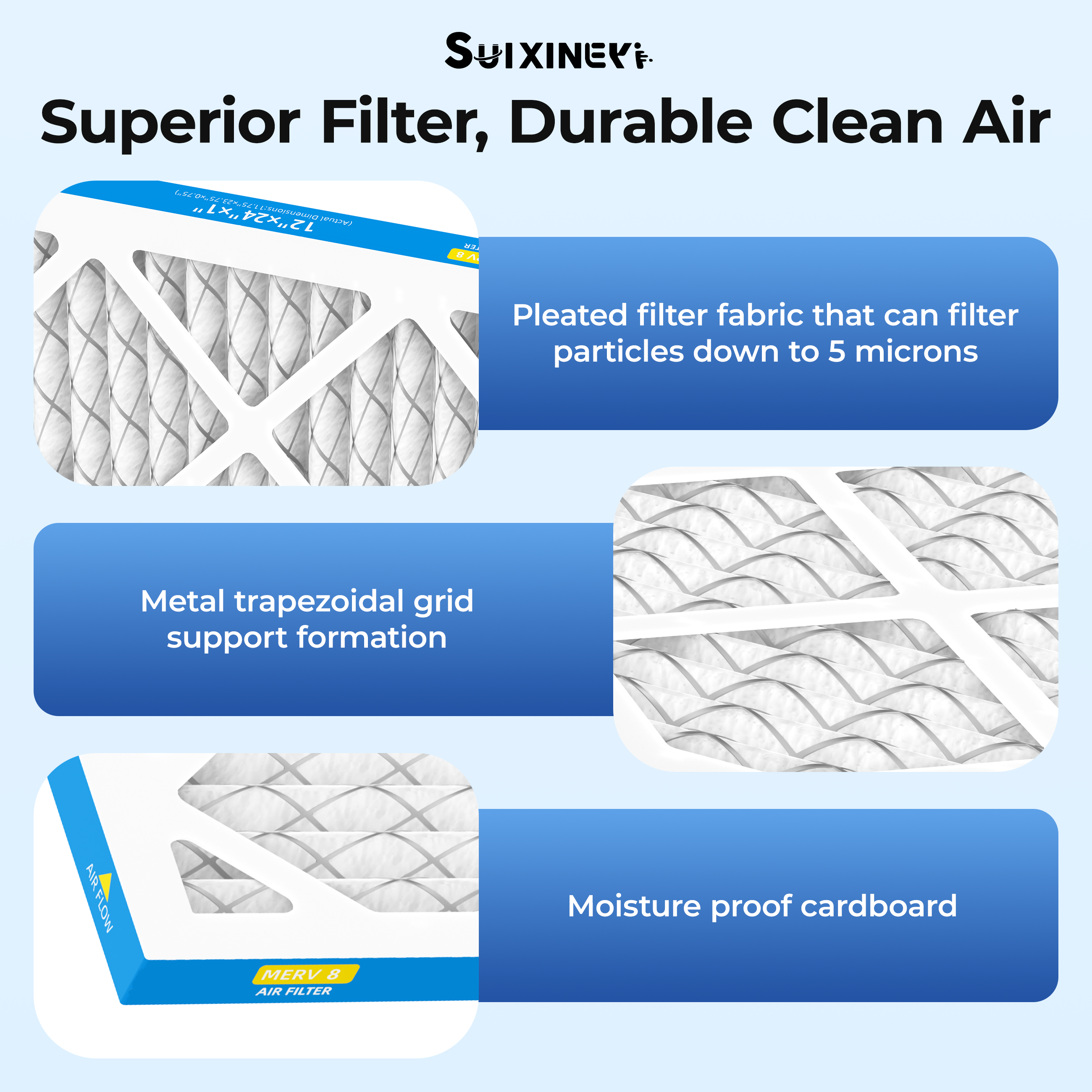SUIXINEYI 12x 24x1 MERV8 HVAC Pleated Air Filter, For For Home AC Furnace and HVAC