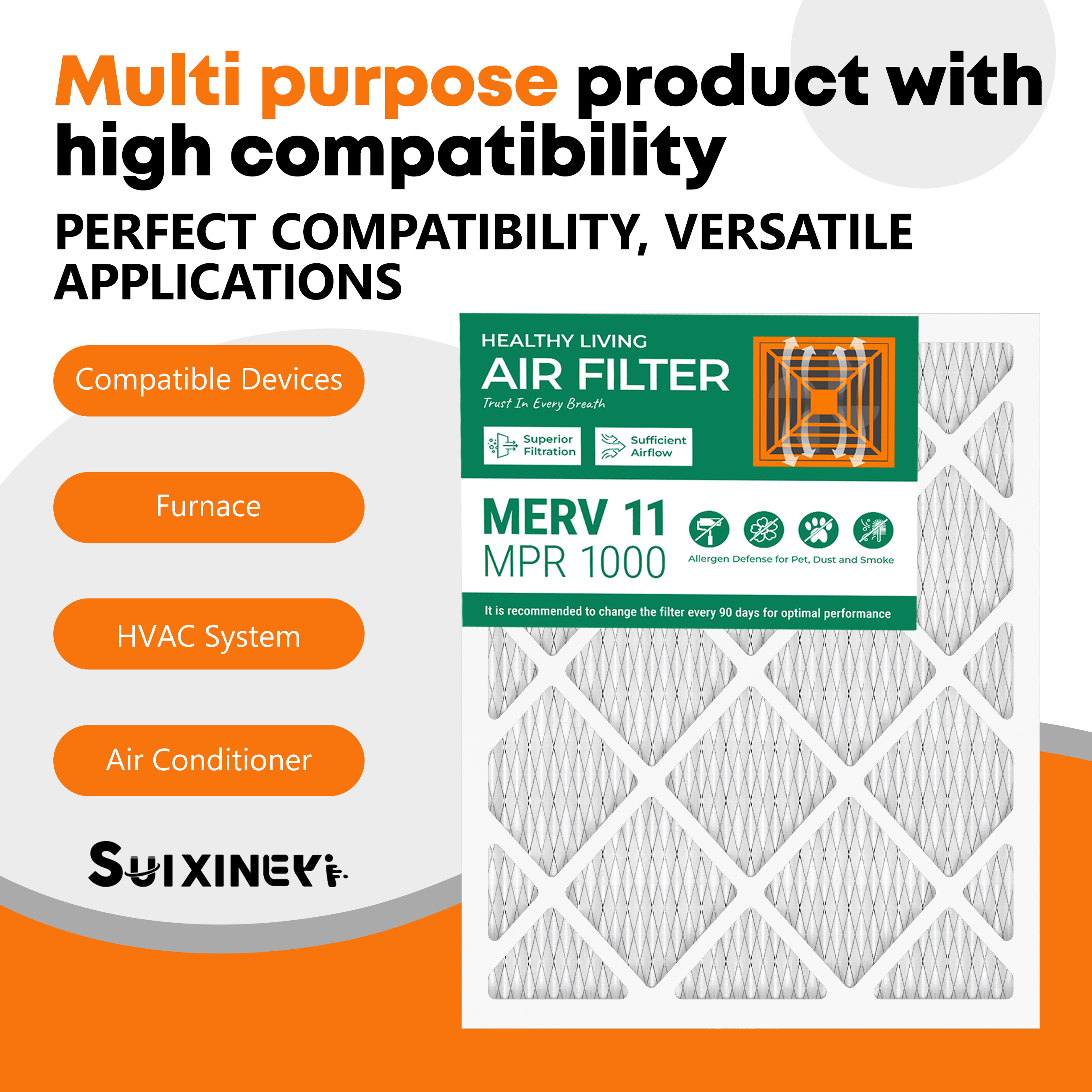 20x24x1 MERV 11 Air Filter by SUIXINEYI, High-Efficiency HVAC Air Conditioner Furnace Filter for Allergies, Pet Hair, Dust & Smoke Removal