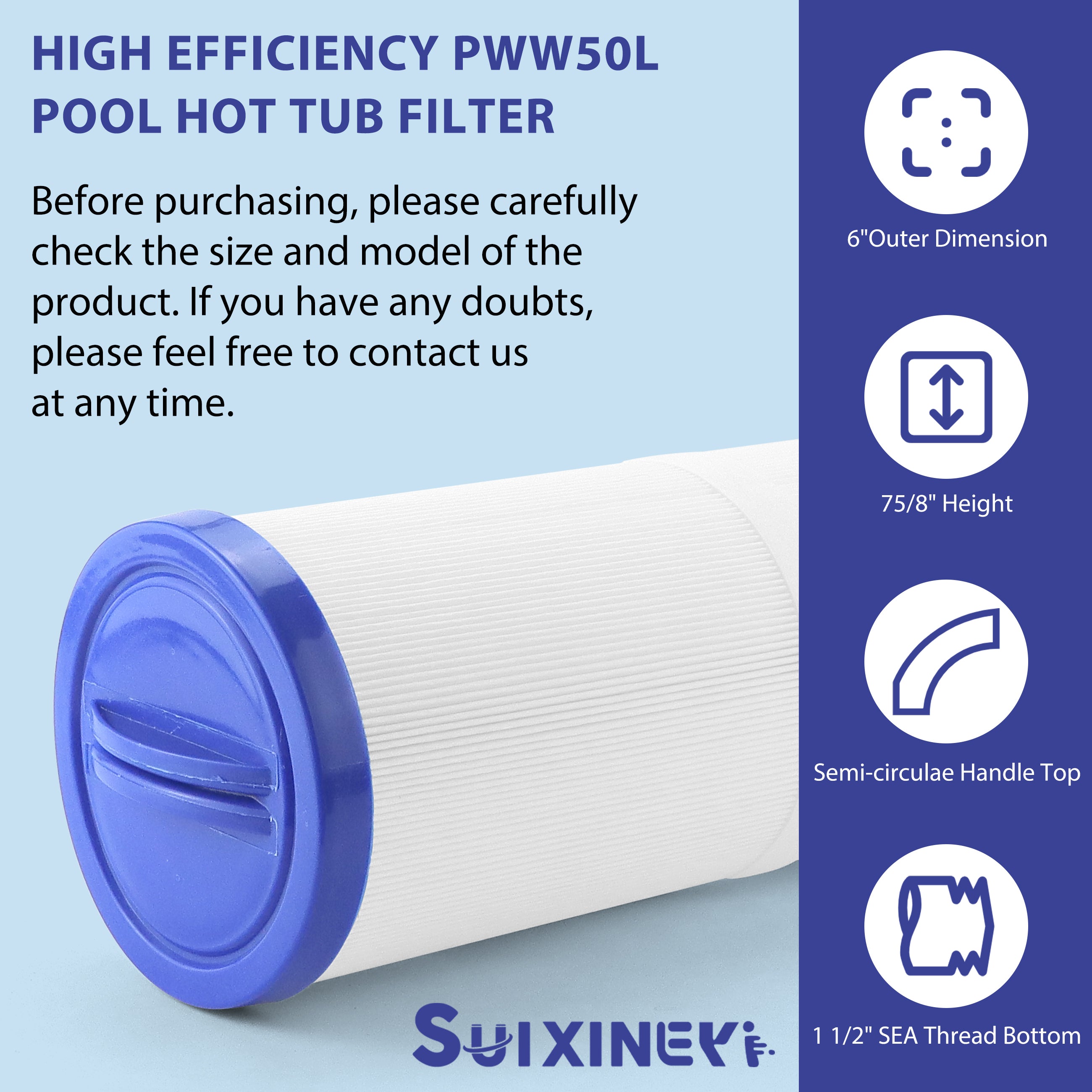 SUIXINEYI PWW50L Spa Filter Replaces 200702, fil50-5d13h15fct-3, Filbur FC-0172, SD-01143, 817-4050, FD2007