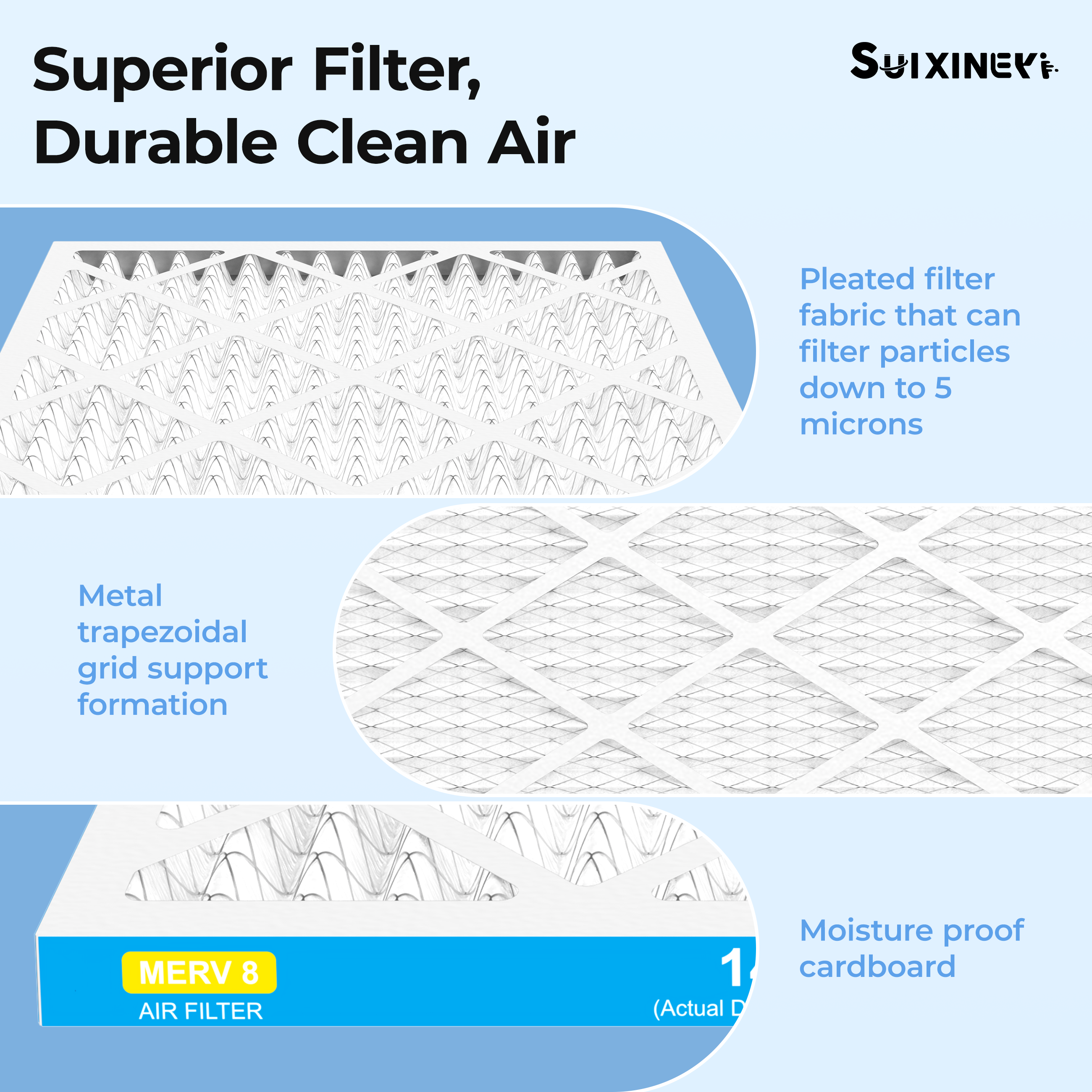 14x25x1 AC Furnace Filter MERV 8 Pleated Type, SUIXINEYI HVAC System Replacement Air Filter