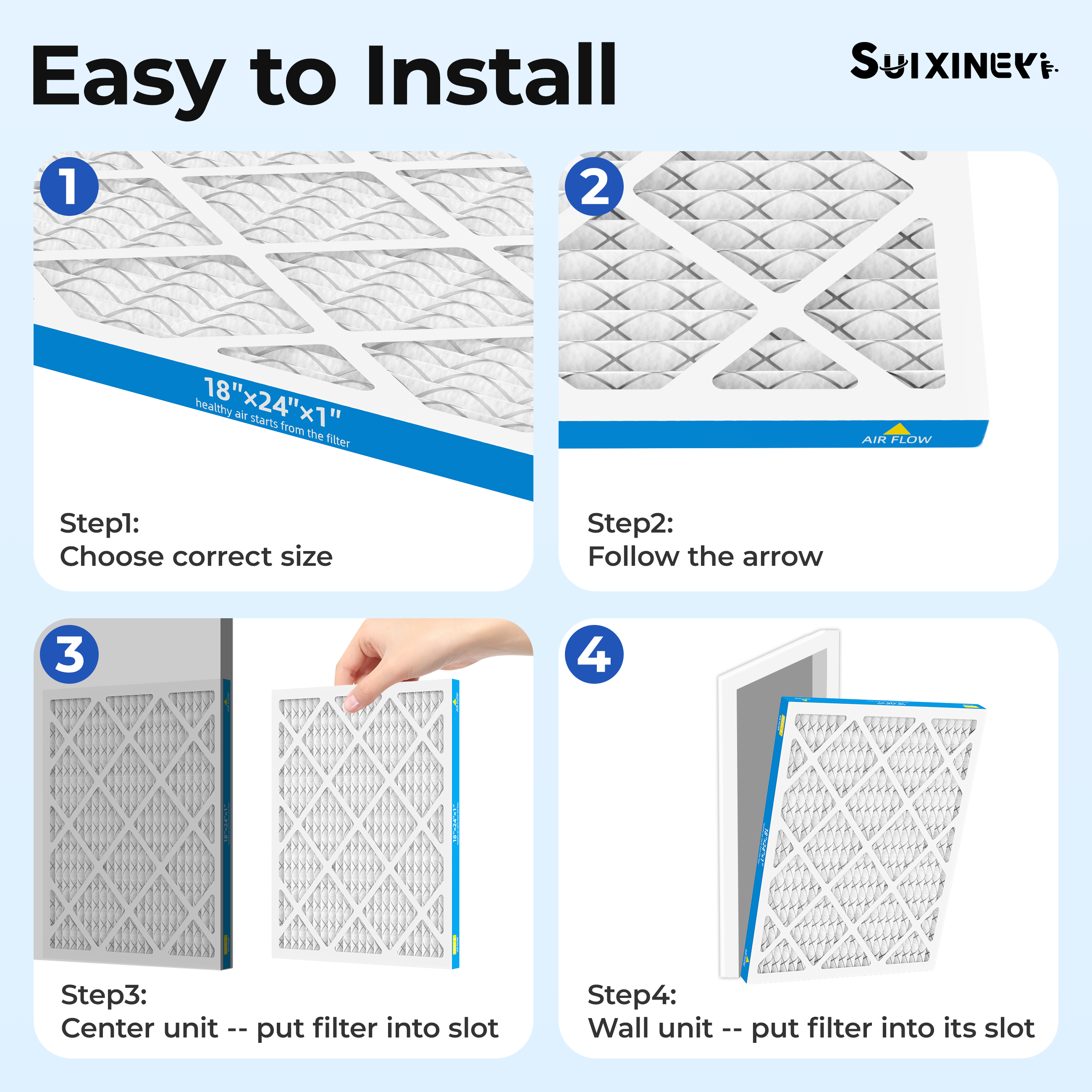 SUIXINEYI 18x24x1 Nominal HVAC Air Filter, MERV8 Pleated Replacement Filter for Air Conditioner Furnace