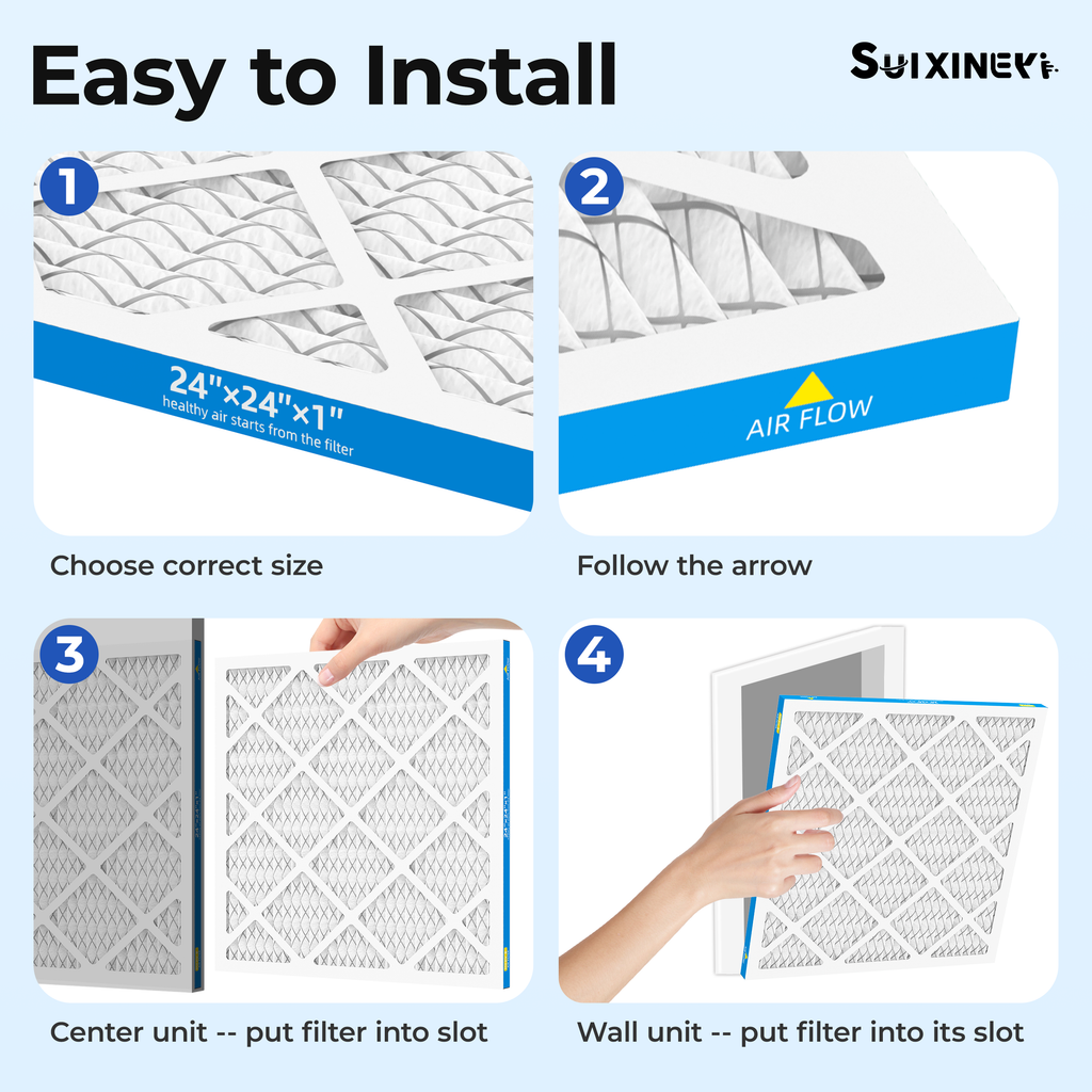 Pleated 24x24x1 MERV8 Air Filter SUIXINEYI HVAC Furnace AC Replacement