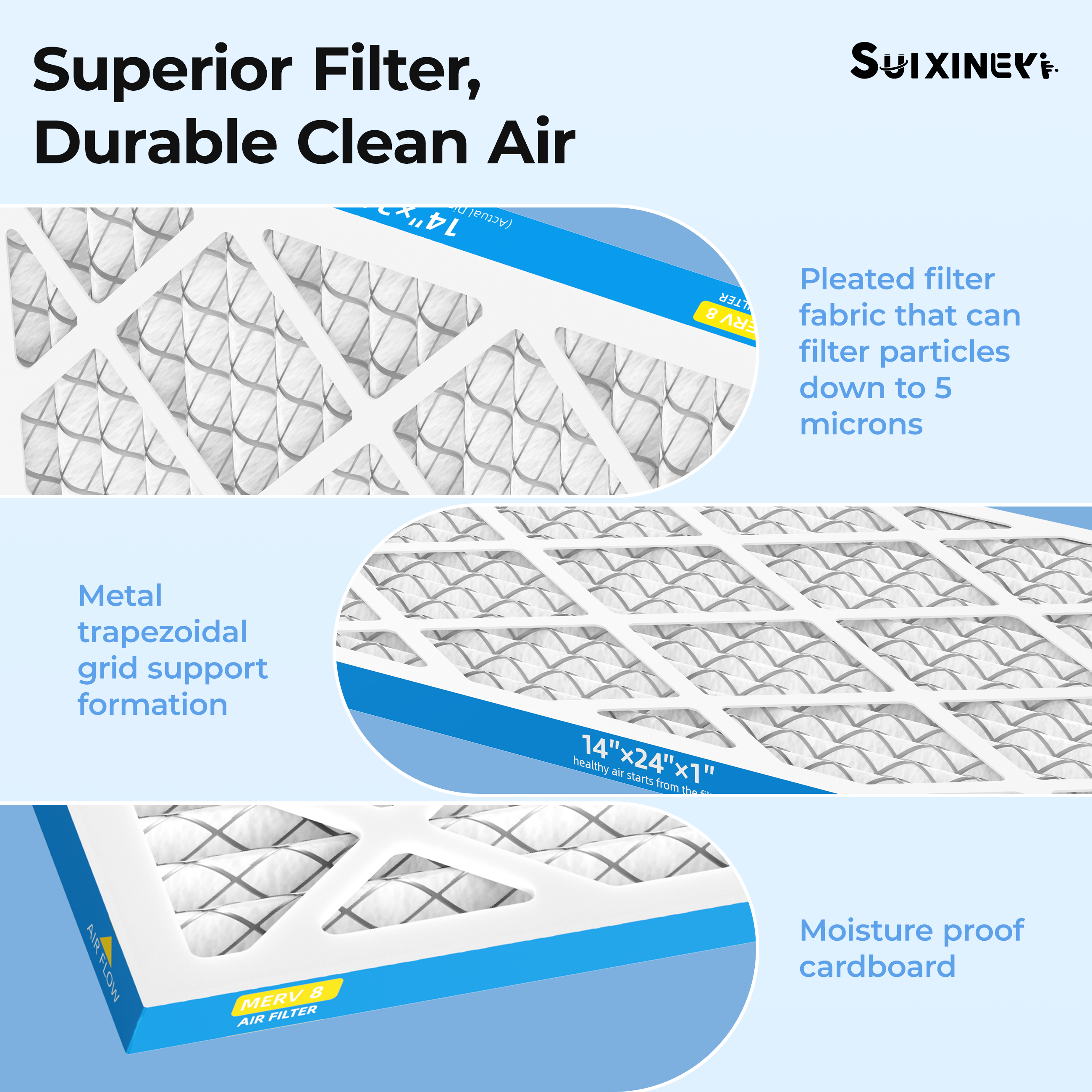 SUIXINEYI 14x24x1 HVAC Replacement Filter, MERV 8 Pleated Media Air Filter for Home AC and Furnace Systems