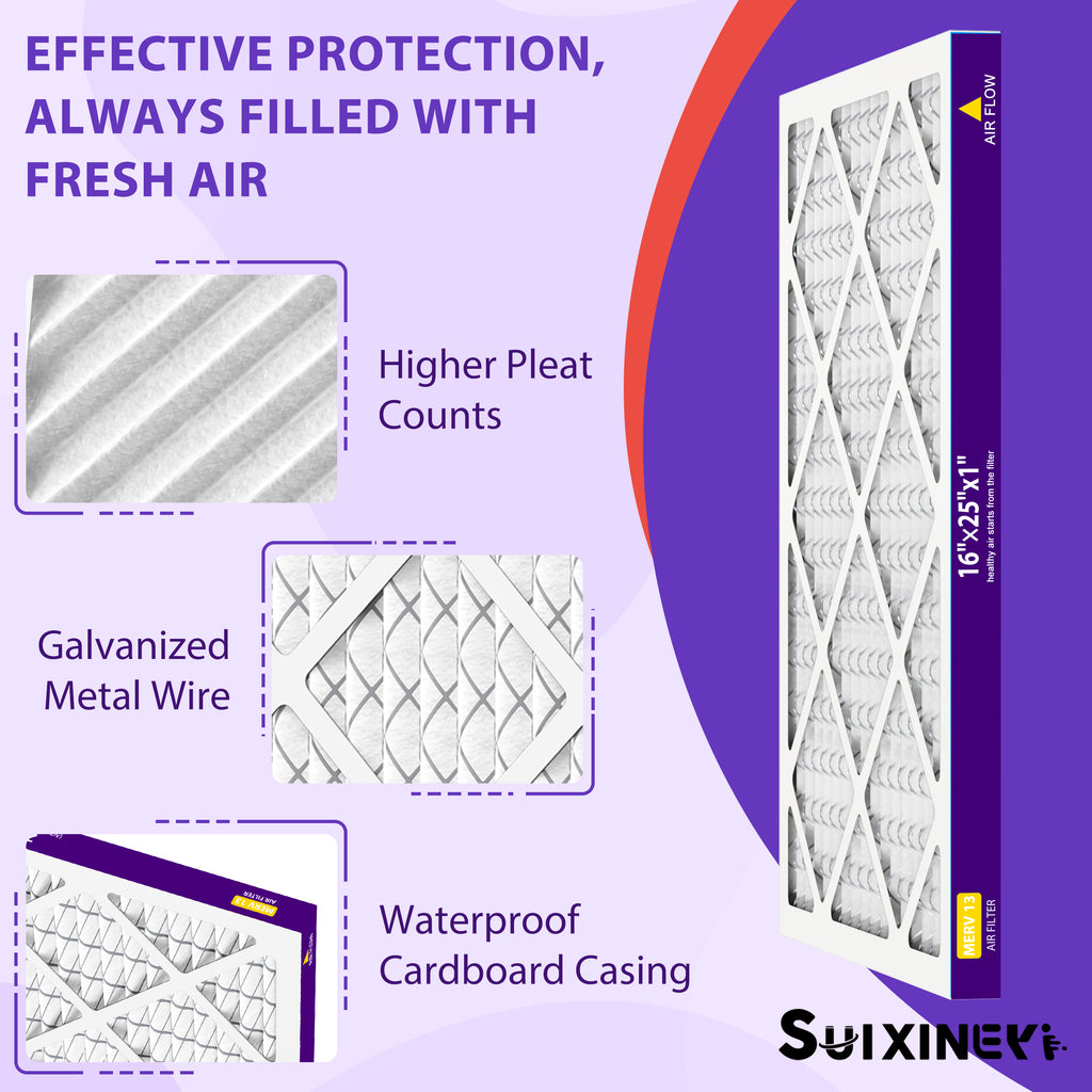 SUIXINEYI HVAC Air Filter 16 x 25 x 1 MERV13, Replacement Furnace and AC Filter