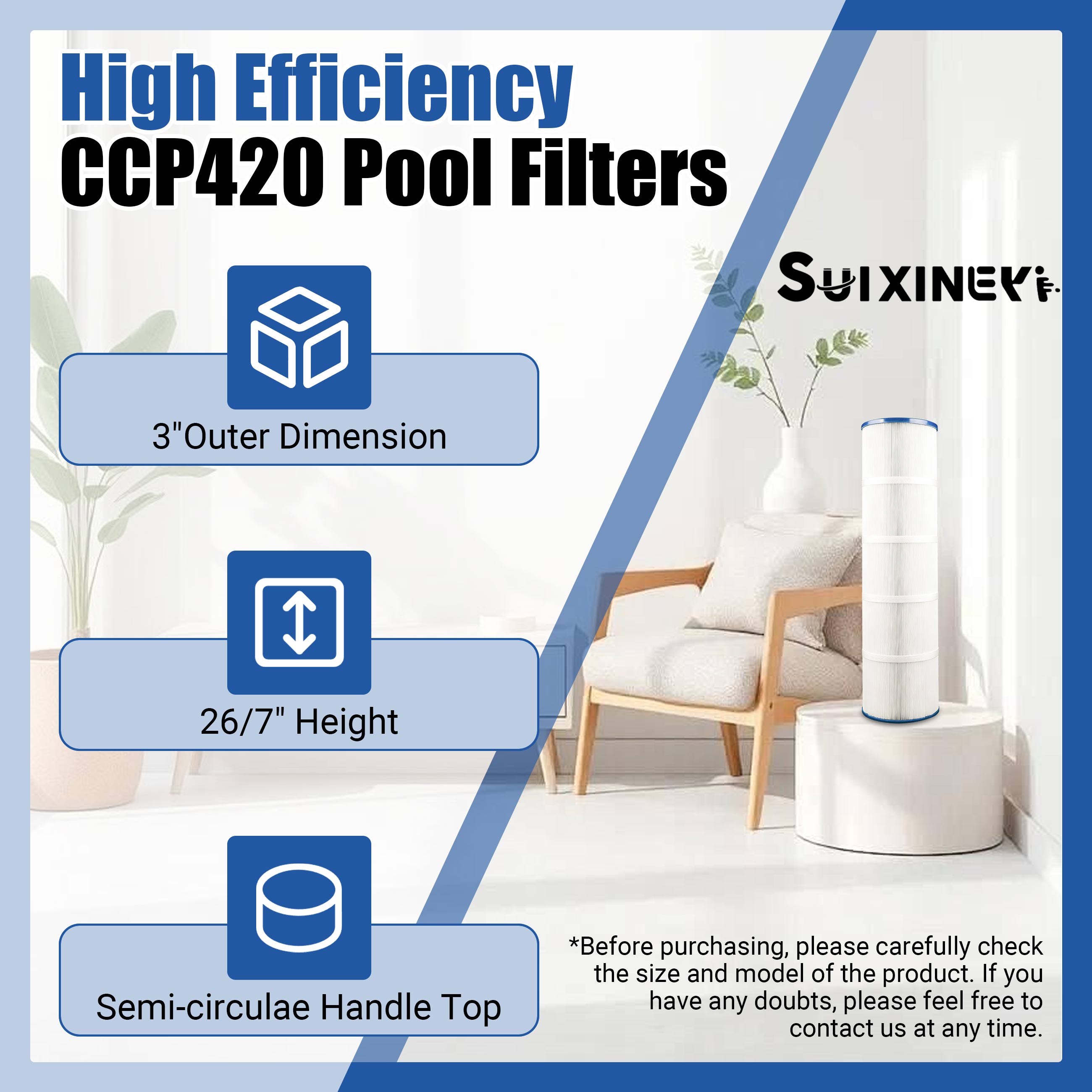SUIXINEYI C-7471 Spa Filter Compatible with CCP420, Clean and Clear Plus 420, PCC105-PAK4, R173576, 570-0425-07, 07077, 178584, 817-0106, FC-6470,