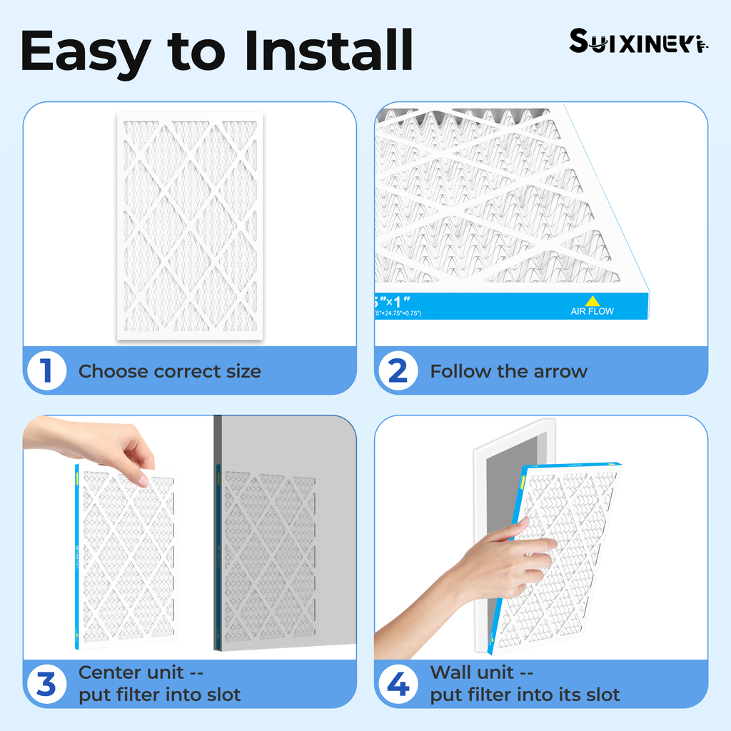 SUIXINEYI MERV 8 16x25x1 Pleated Air Filter, Replacement HVAC Filter for Residential and Commercial AC Furnace