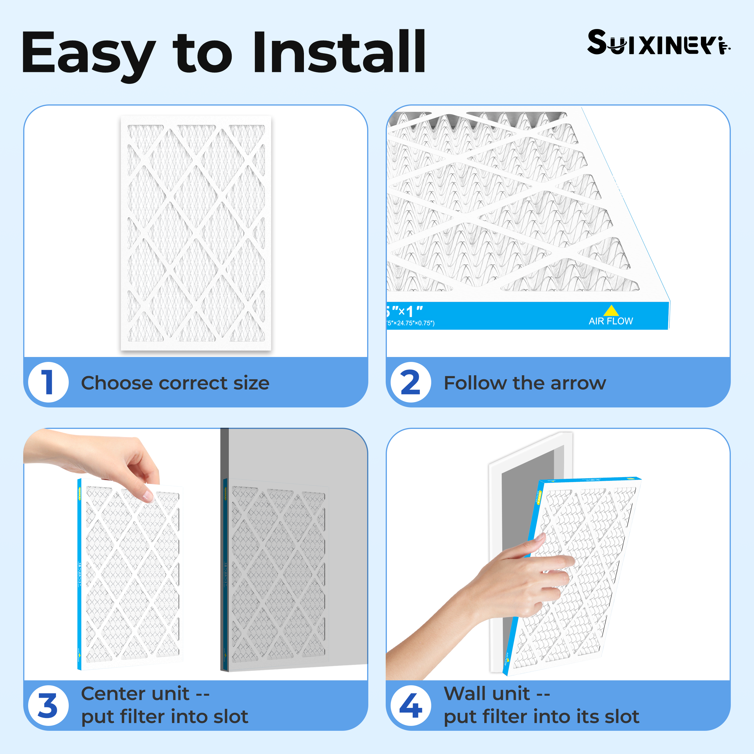 SUIXINEYI MERV 8 16x25x1 Pleated Air Filter, Replacement HVAC Filter for Residential and Commercial AC Furnace