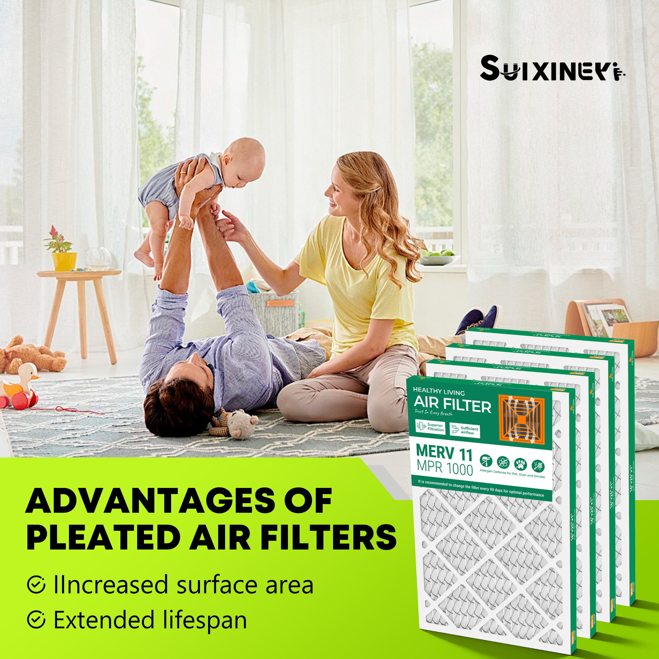SUIXINEYI 16x24x1 HVAC Filter MERV 11, Standard Size Replacement Air Filter For Home Furnace And Whole House Air Conditioning