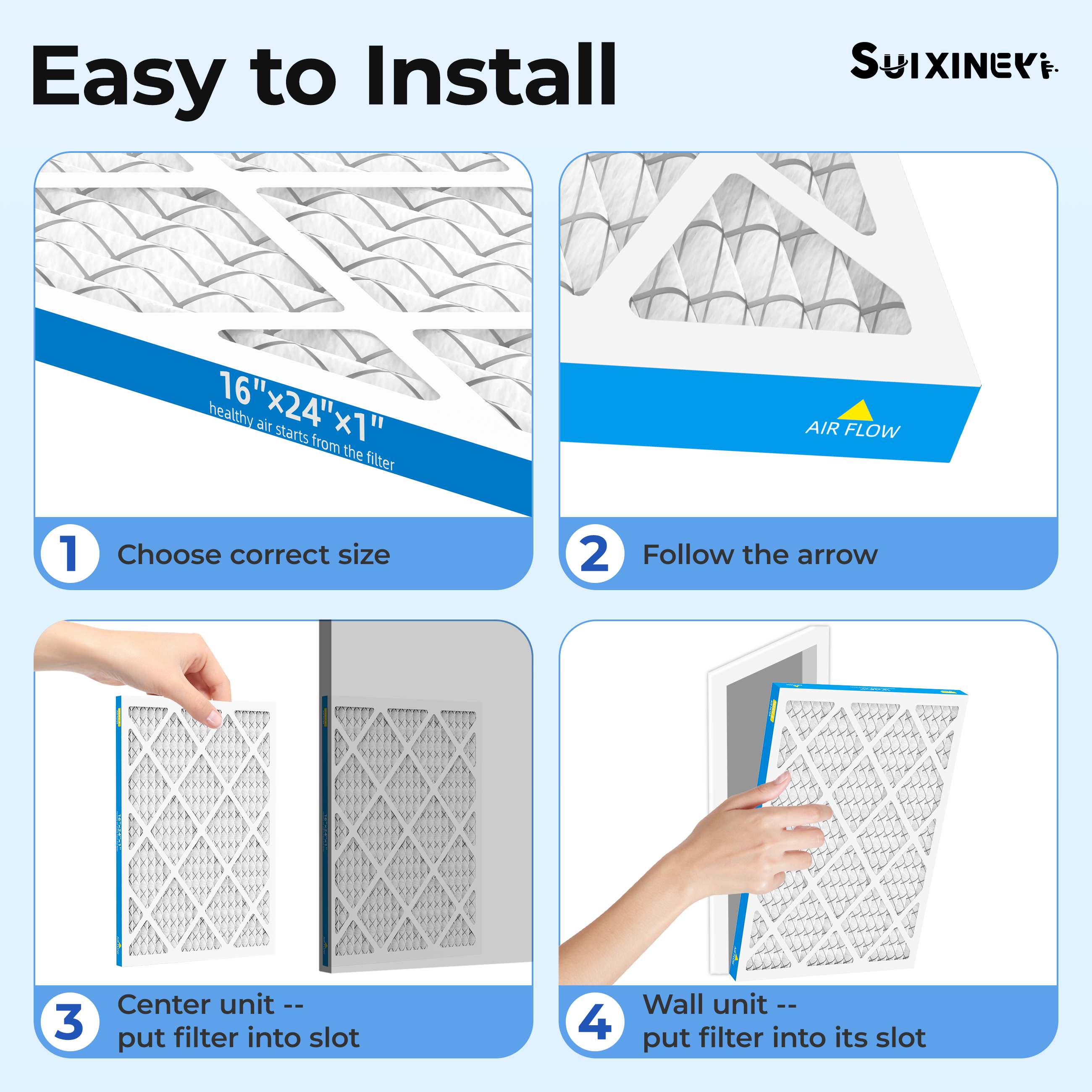 SUIXINEYI 16x20x1Air Filter, MERV 8, For Home AC Furnace and HVAC