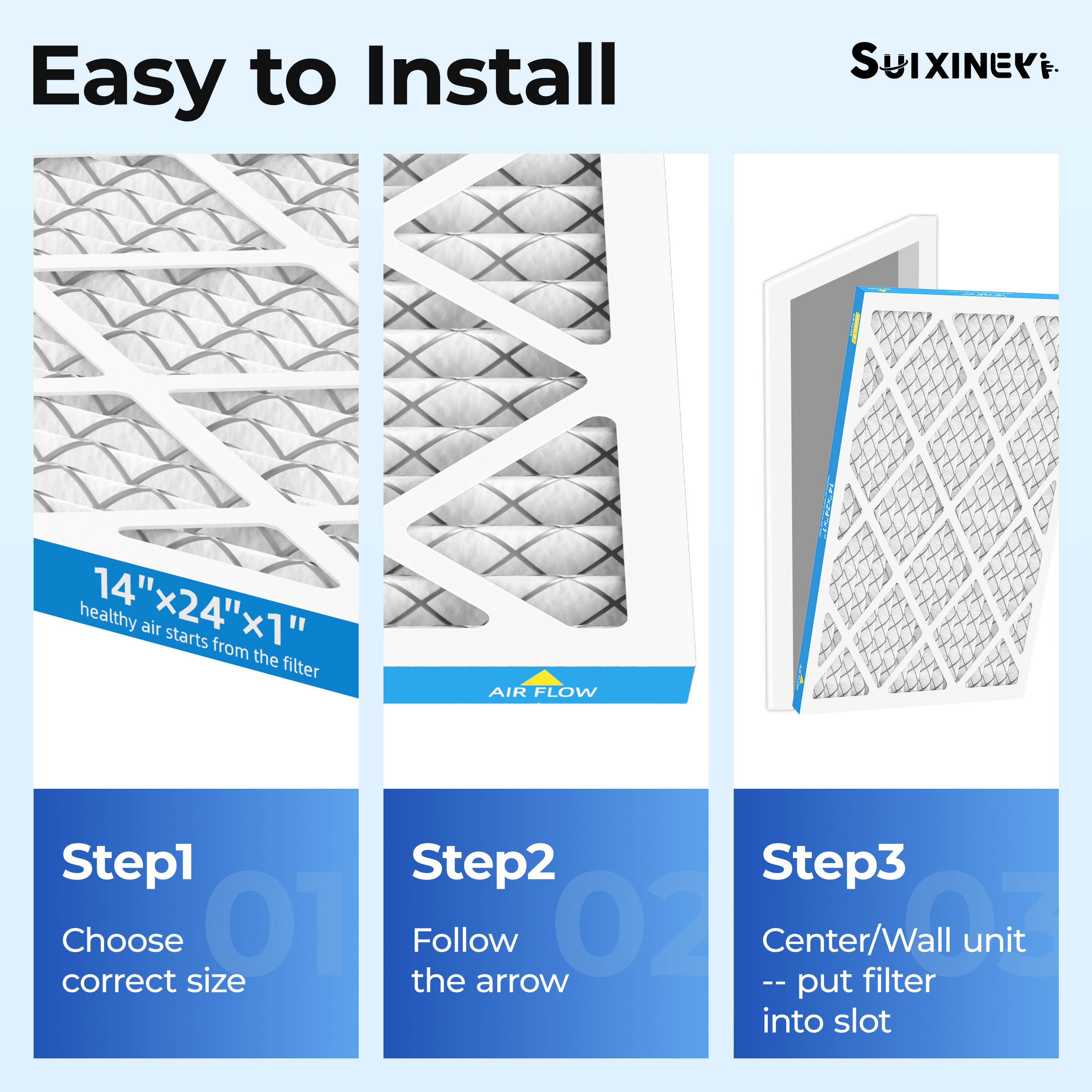 SUIXINEYI 14x24x1 HVAC Replacement Filter, MERV 8 Pleated Media Air Filter for Home AC and Furnace Systems