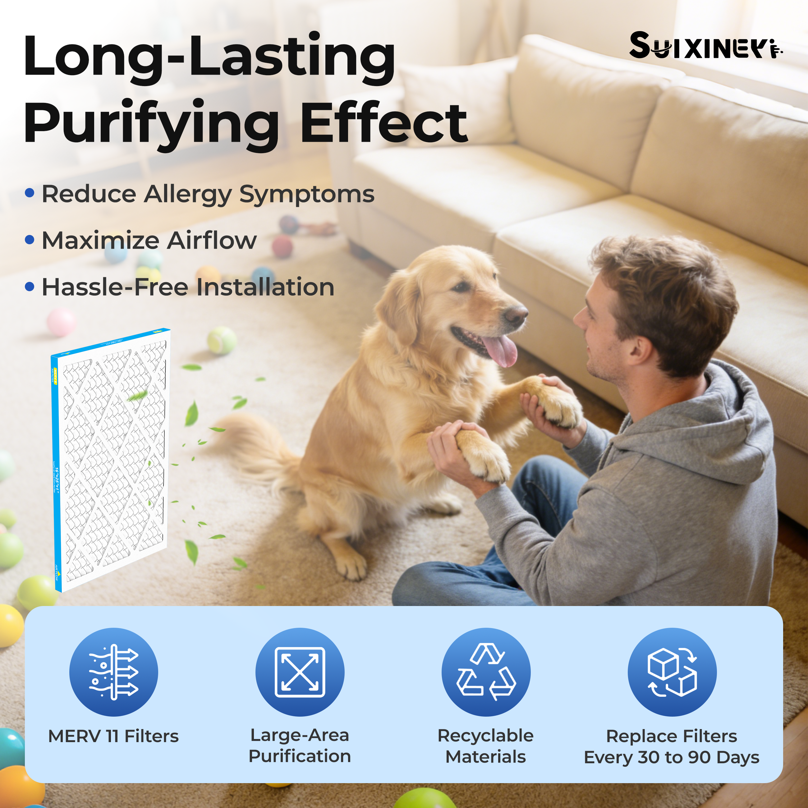 SUIXINEYI MERV 8 16x25x1 Pleated Air Filter, Replacement HVAC Filter for Residential and Commercial AC Furnace