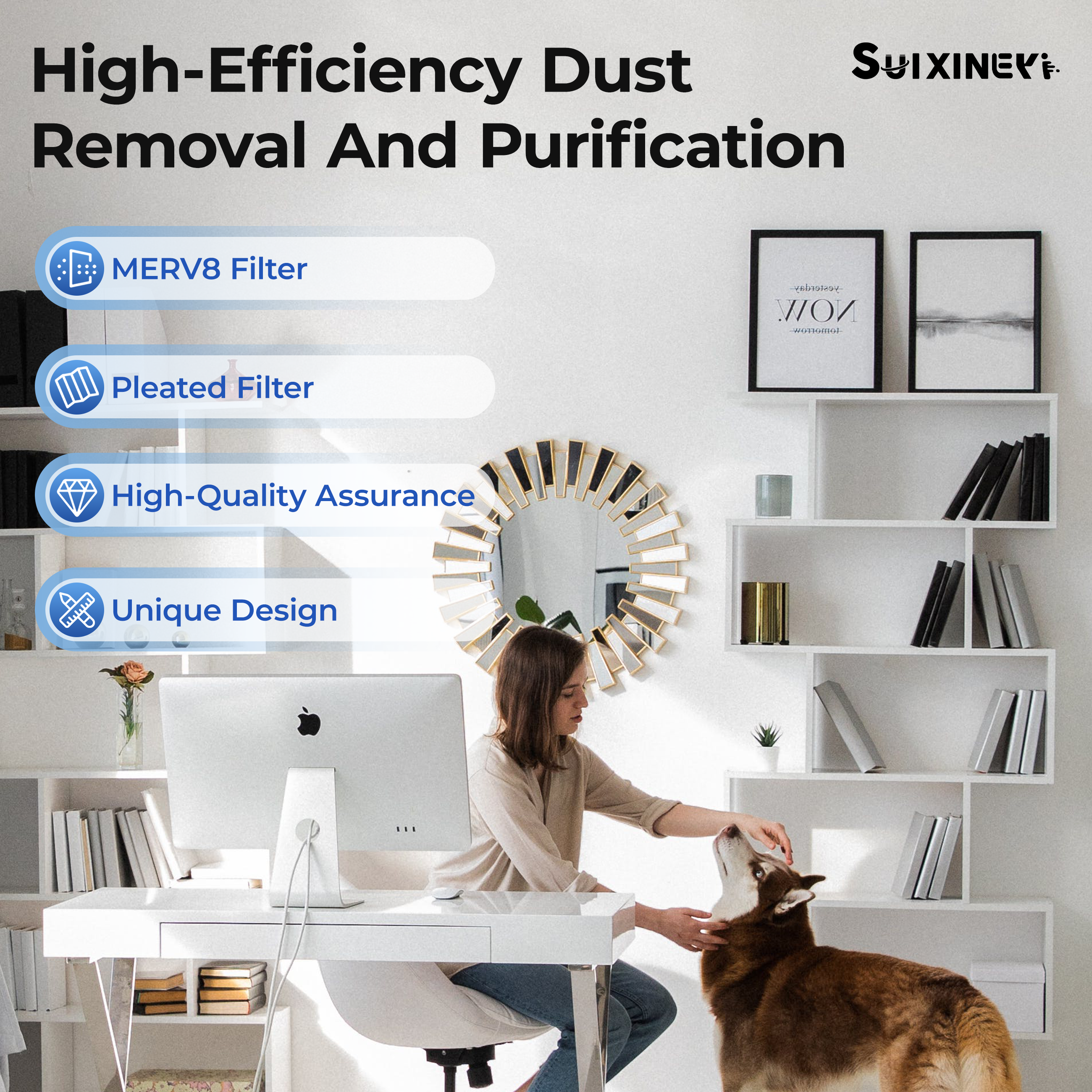 SUIXINEYI Long Service Life MERV8 20x25x1 Pleated HVAC Filter, Smooth Airflow Replacement AC Furnace Air Filter