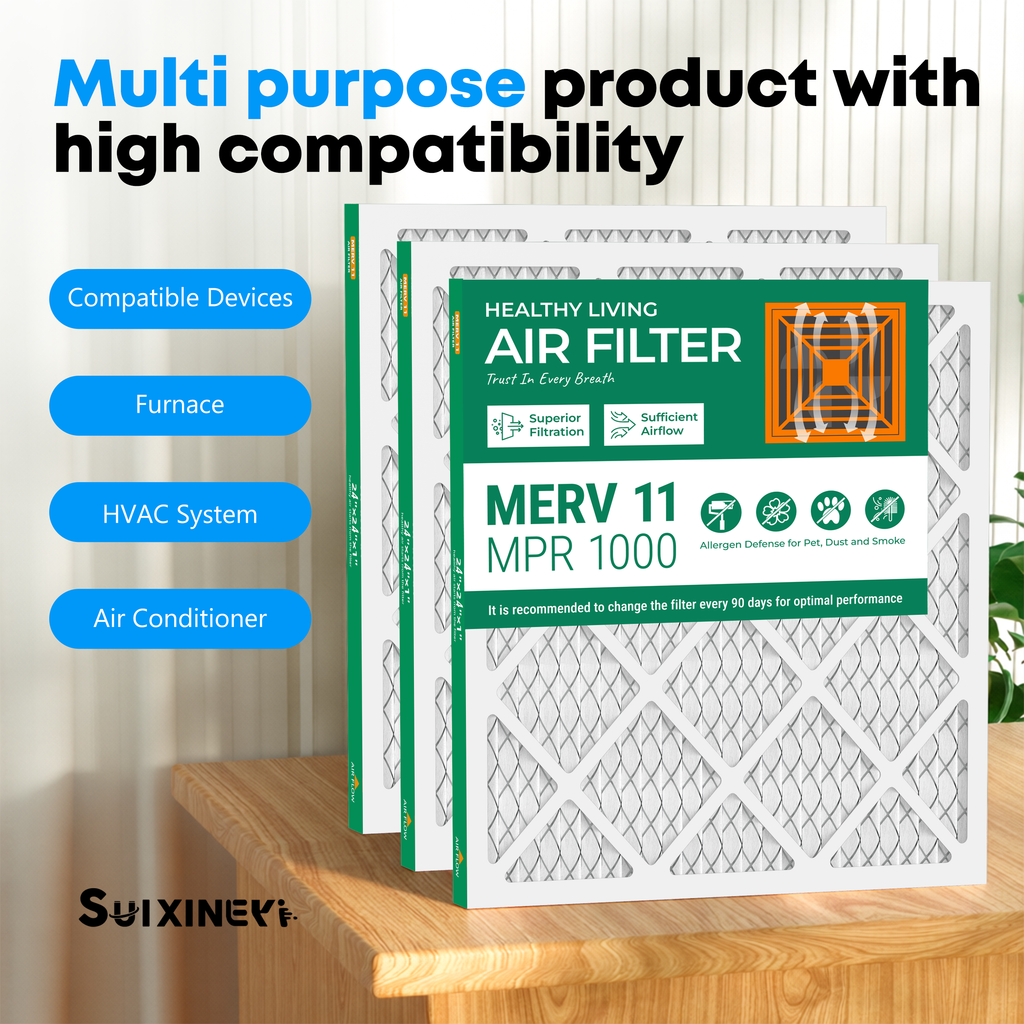 SUIXINEYI 24x24x1 HVAC Filter MERV 11, Universal Replacement Air Filter for Furnace & Central AC, Blocks Dust, Smoke, Pet Dander & Allergen Particles