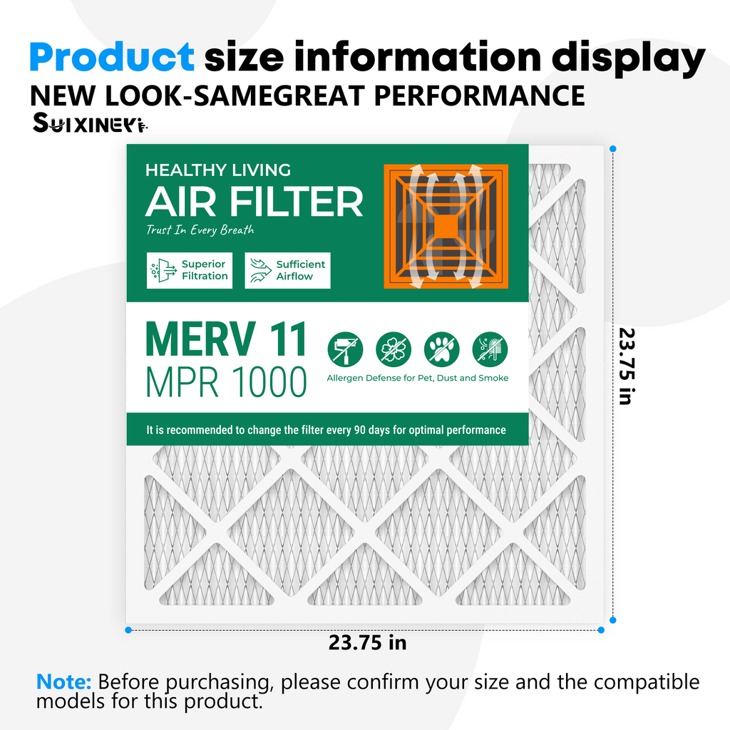 SUIXINEYI 24x24x1 HVAC Filter MERV 11, Universal Replacement Air Filter for Furnace & Central AC, Blocks Dust, Smoke, Pet Dander & Allergen Particles