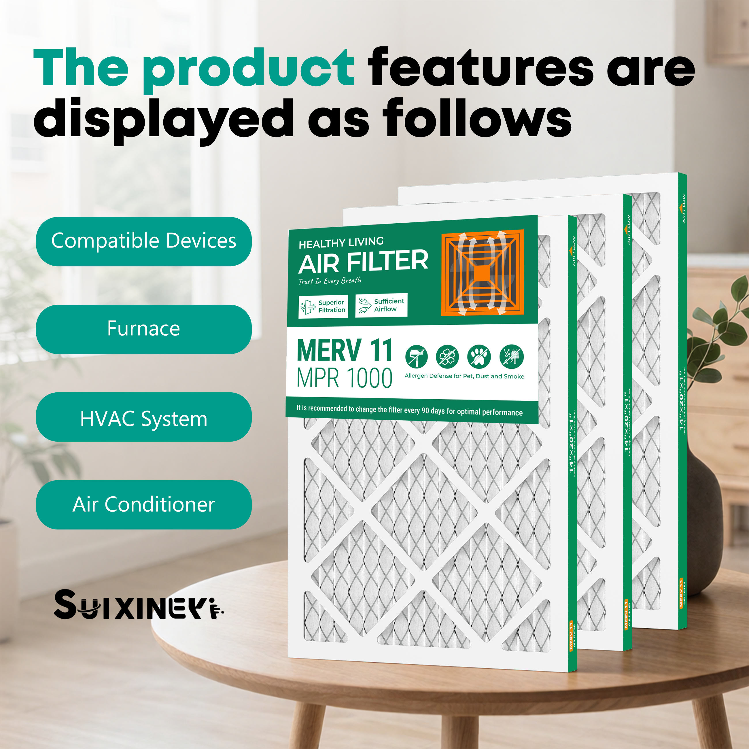 SUIXINEYI 14x20x1 Air Filter, Merv 11, MPR 1000, Furnace Air Filter for HVAC