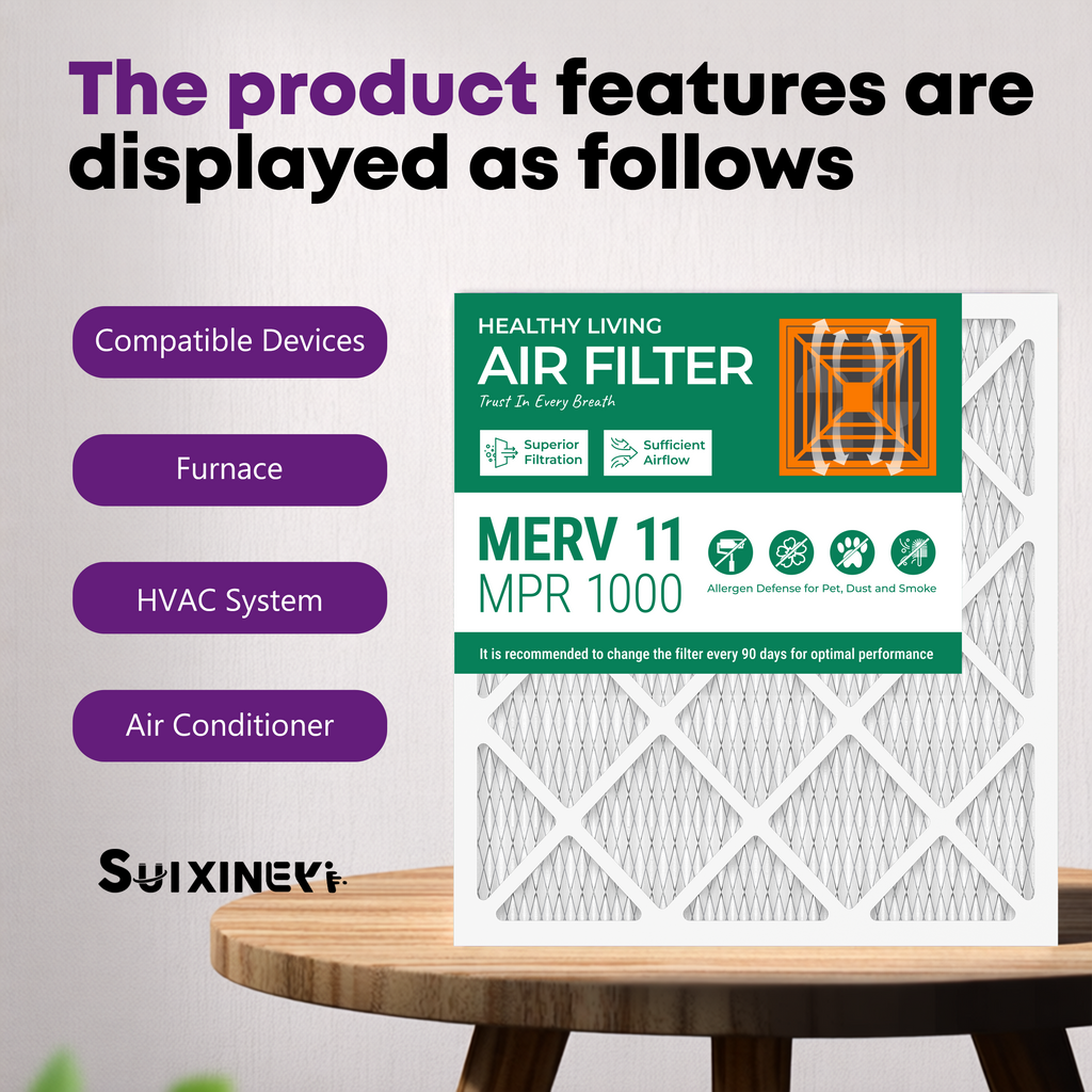 SUIXINEYI MERV 11 20x20x1 Pleated Air Filter, Replacement HVAC Furnace and AC Filter Captures Dust, Smoke, Pet Dander and Household Allergens