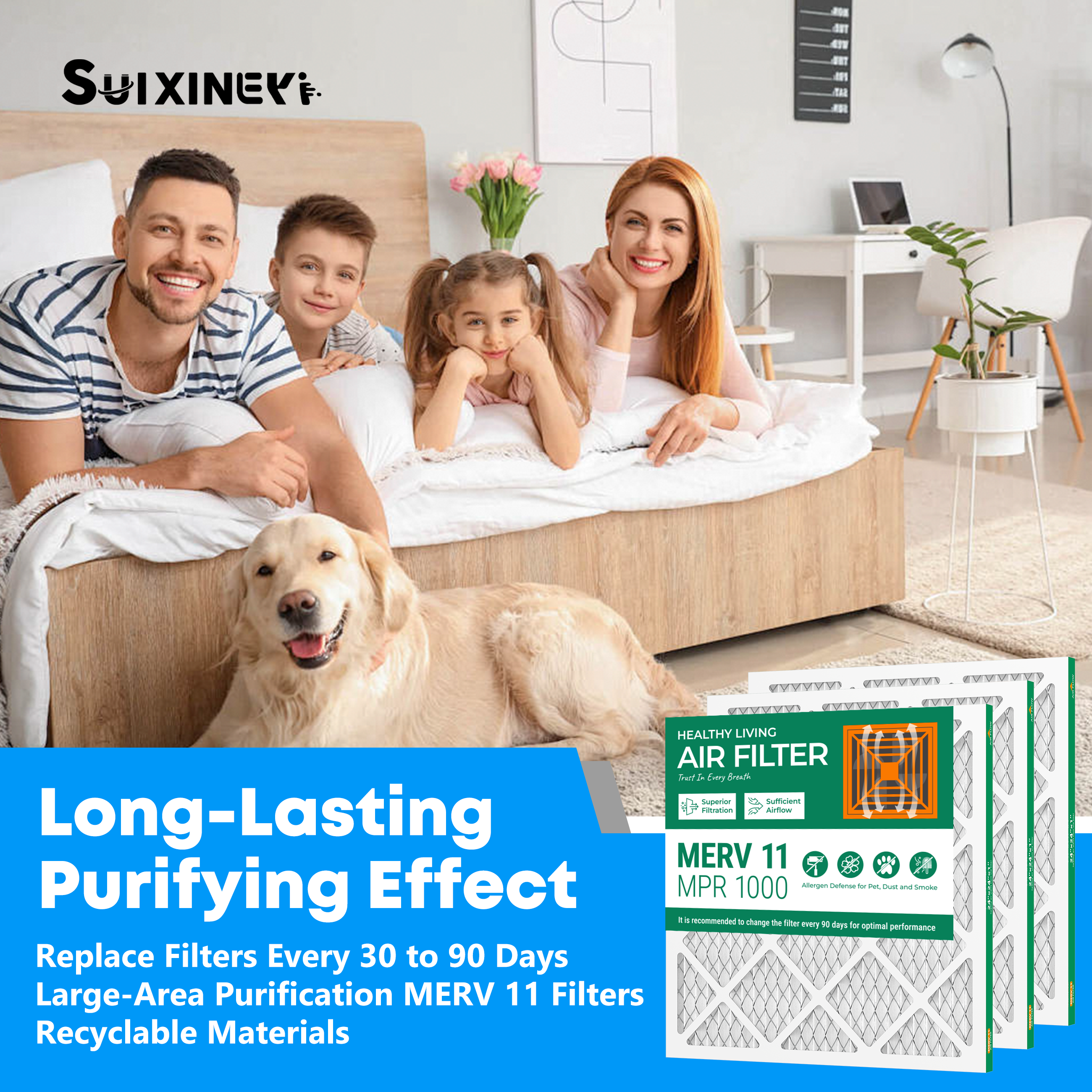 SUIXINEYI 24x24x1 HVAC Filter MERV 11, Universal Replacement Air Filter for Furnace & Central AC, Blocks Dust, Smoke, Pet Dander & Allergen Particles