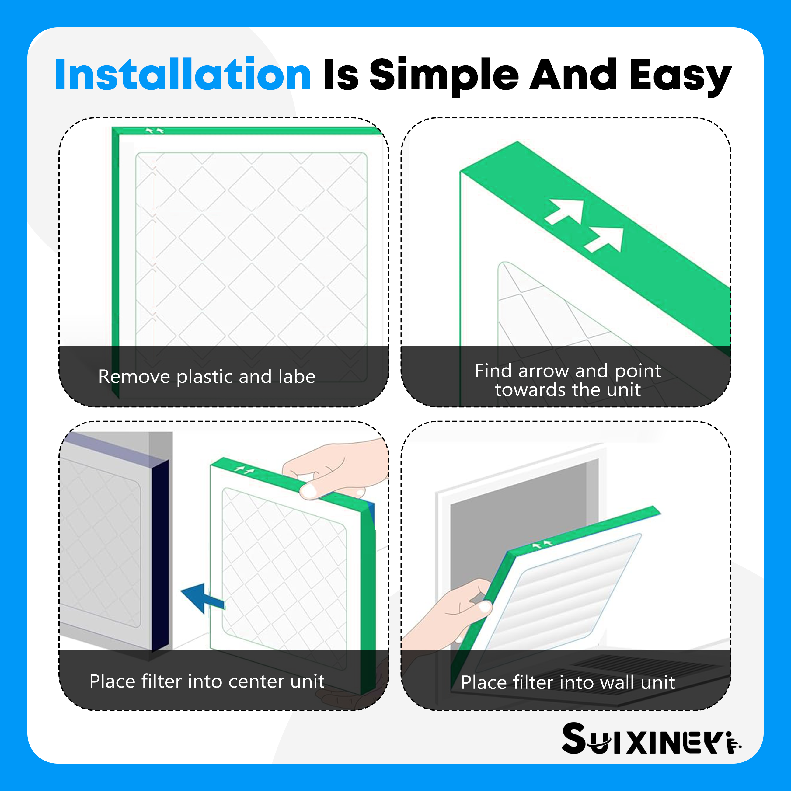 SUIXINEYI 24x24x1 HVAC Filter MERV 11, Universal Replacement Air Filter for Furnace & Central AC, Blocks Dust, Smoke, Pet Dander & Allergen Particles