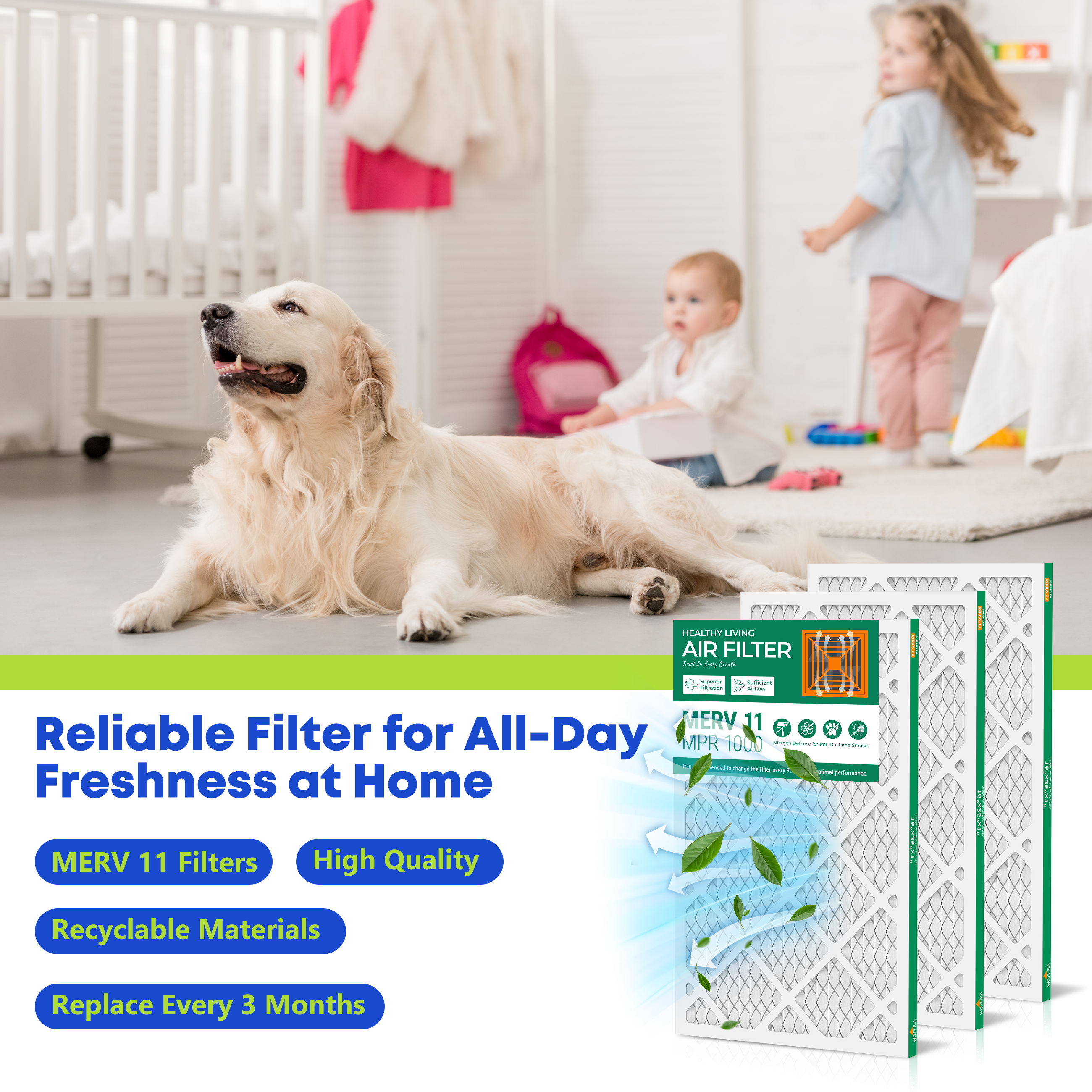 SUIXINEYI 16x25x1 MERV 11 Ventilation Air Filter, HVAC and AC Furnace Replacement Filter For Whole House Residential Air Systems