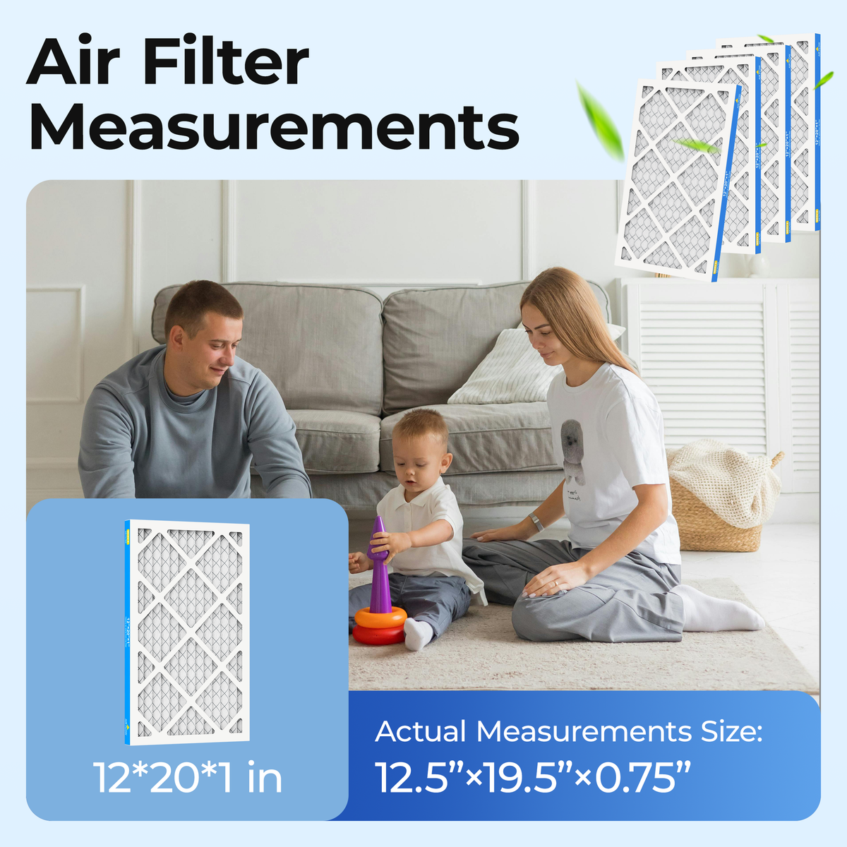 SUIXINEYI MERV8 12x20x1 Air Filter, Actual Size 12.5"x19.5"x0.75", HVAC Furnace AC Replacement Air Filter for Household Home